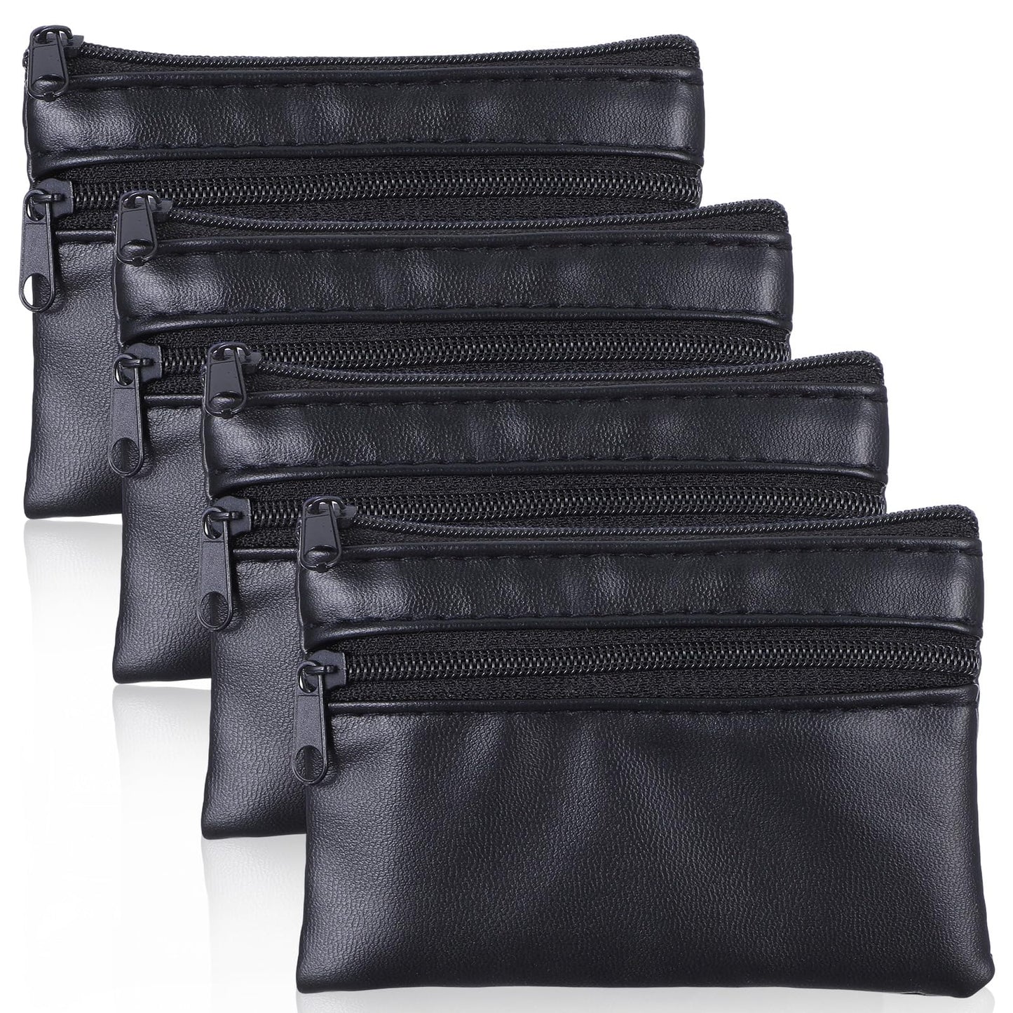 GEEHUA 4PCS Black Leather Coin Purse, Portable Zipper Coin Purse