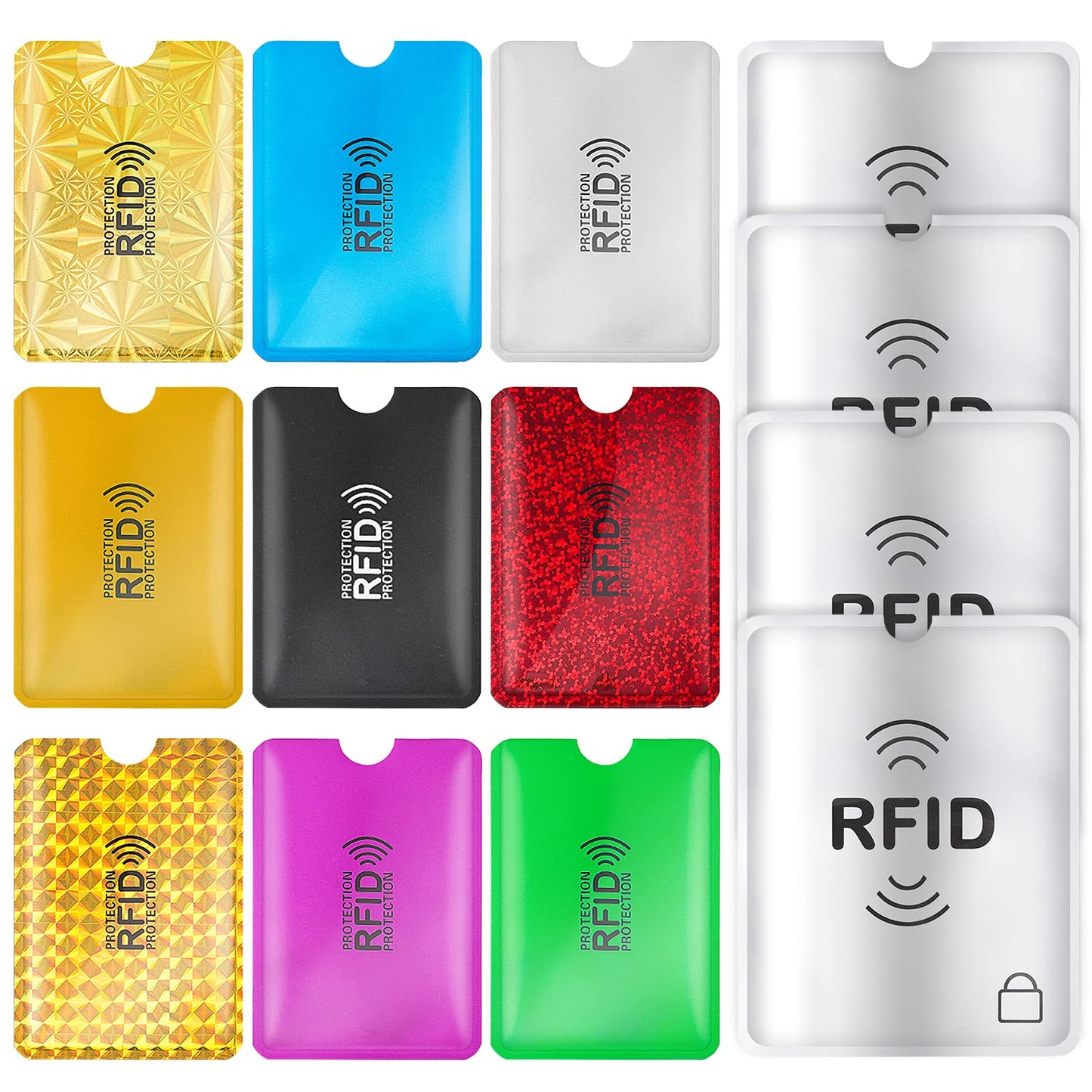 13 RFID Blocking Sleeves Envelopes(9 Credit Card Holders & 4 Passport Protectors) Identity Theft Protection Secure Sleeves Set, Waterproof Aluminum Foil Slim Design Easily Into Your Wallet(13)