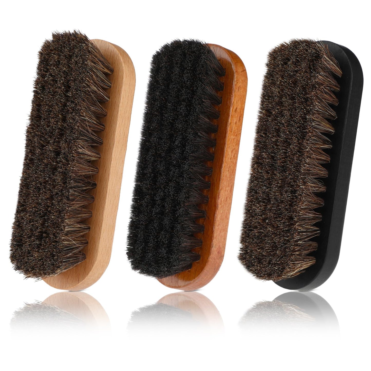 Amabro 3PCS Horsehair Shoe Brush, Shoe Polish Brushes Leather Shine Brush Suede Shoes Cleaning Brushes Wooden Handle for Boots Shoes Car Seats Sofas Bags Sneakers