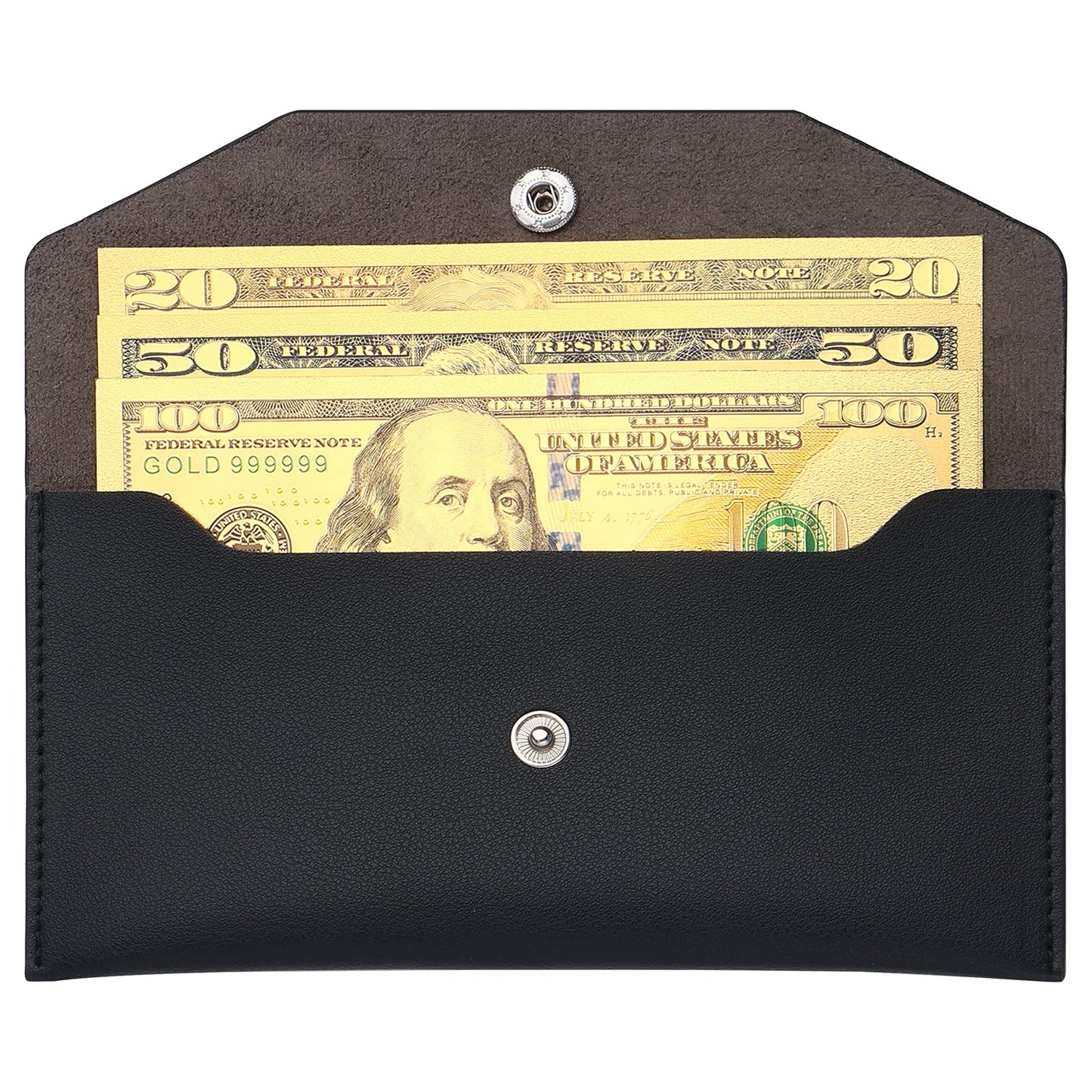Molain Cash Envelopes PU Leather, Cash Wallet Money Envelopes Reusable Waterproof Budget Envelopes 7.2 x 3.6 in (Black)