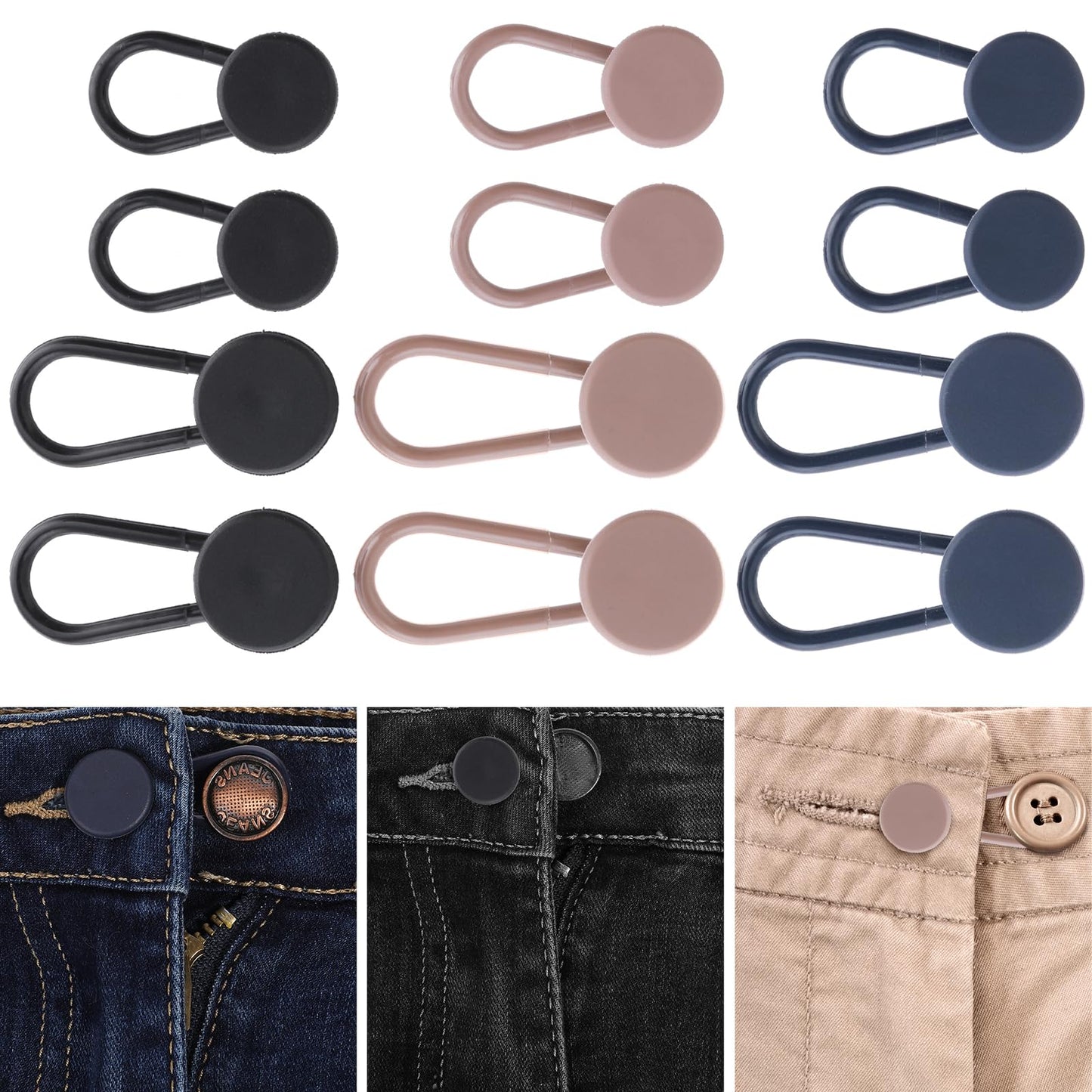 Amaxiu 12PCS Men Pants Button Extender, Flexible Button Extenders for Jeans Elasticity Waistband Expander for Man Pants Shirt Suit