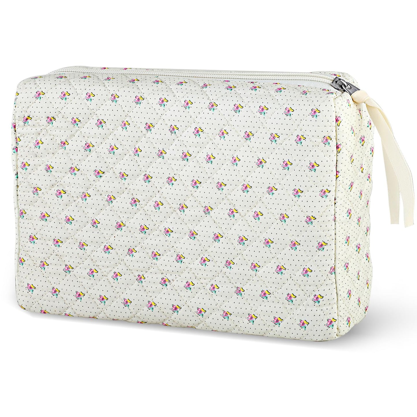 Amaxiu Large Makeup Bag, Travel Cosmetic Bags Toiletry Bag with Zipper Kawaii Cherry Prints Checkered Aesthetic Quilted Makeup Pouch Organizer for Women (B)