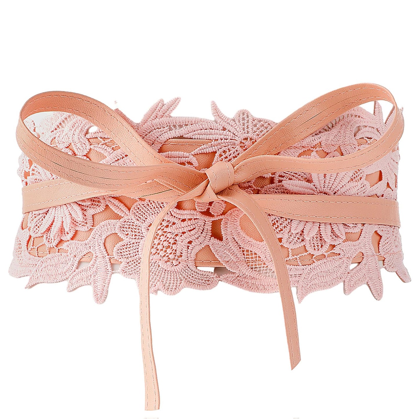 TIESOME Lace Wide Waist Belt, PU Leather Women Belt Vintage Waistband Lace Up Cinch Belt Self Tie Belt for Dress(Pink)