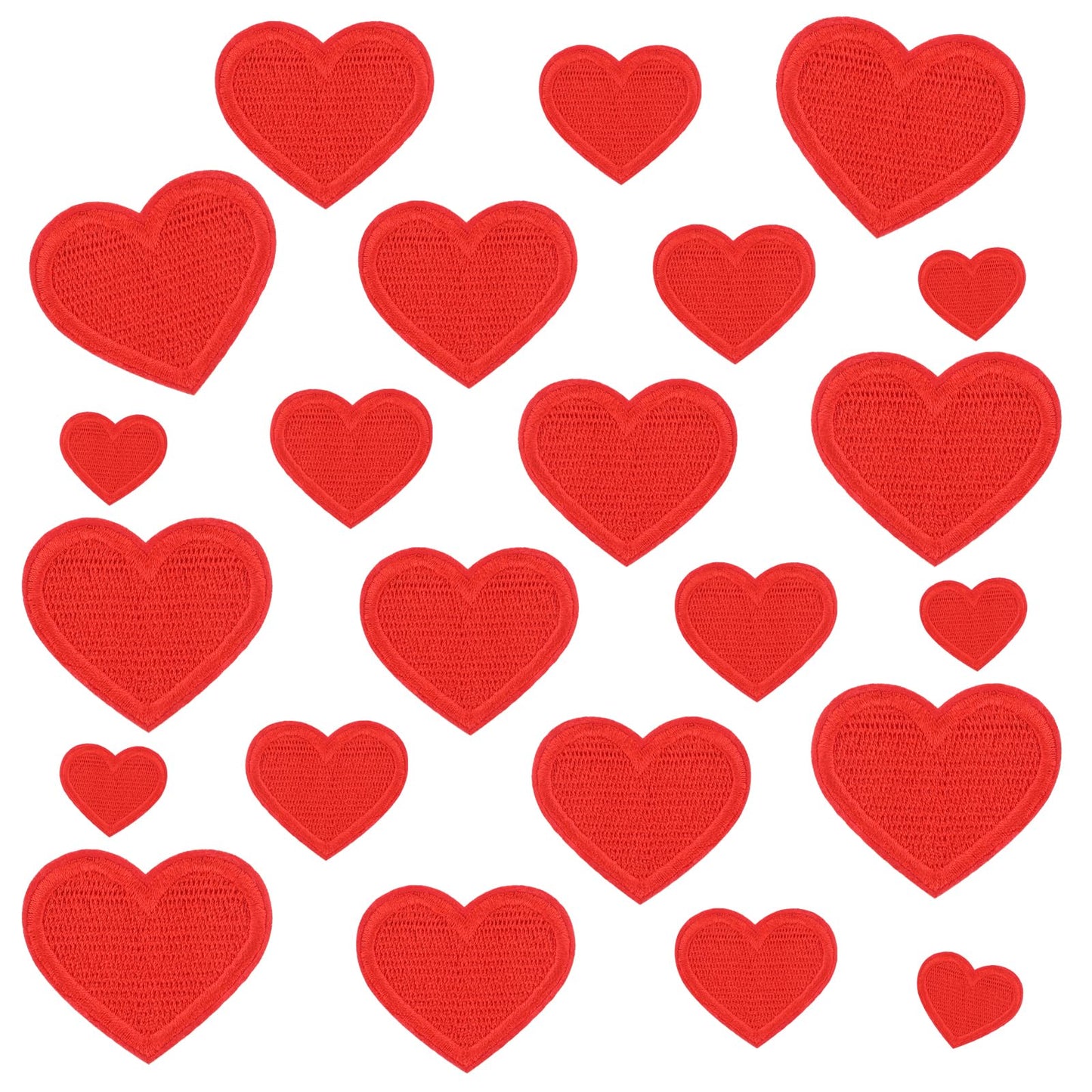 Giantree 24Pcs Heart Shape Iron on Patches, Mini Cute Heart Shape Iron-on Sew-on Patches Embroidered Applique Decoration Patches 4 Size Heart Patches for Clothing Jackets Jeans Hats Backpacks(Red)