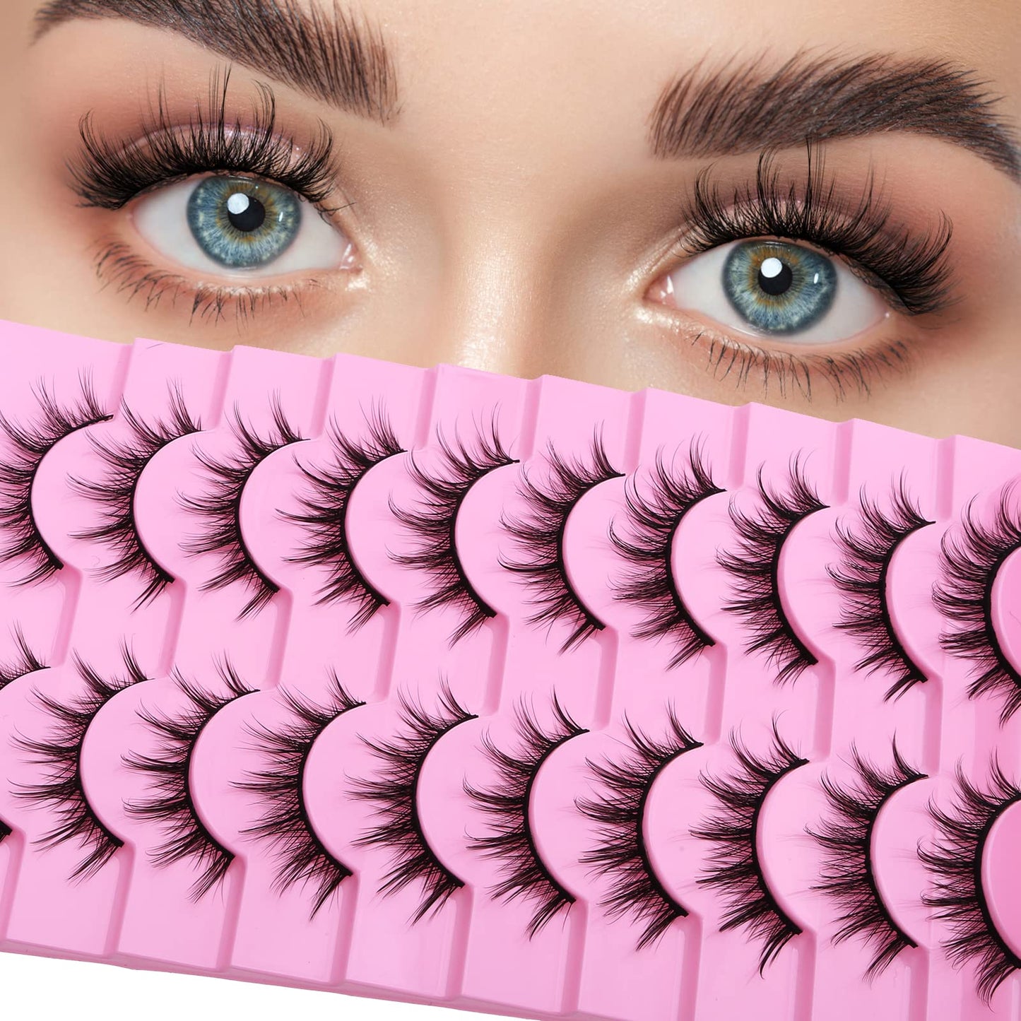 cobee False Eyelashes, 10 Pairs Wispy Manga Lashes Faux Mink Lashes 3D Natural Look Wispy Anime Lashes Fluffy Spiky Fake Lashes Makeup Eye Lashes Pack DIY Eyelash Extension for Home Office Parties