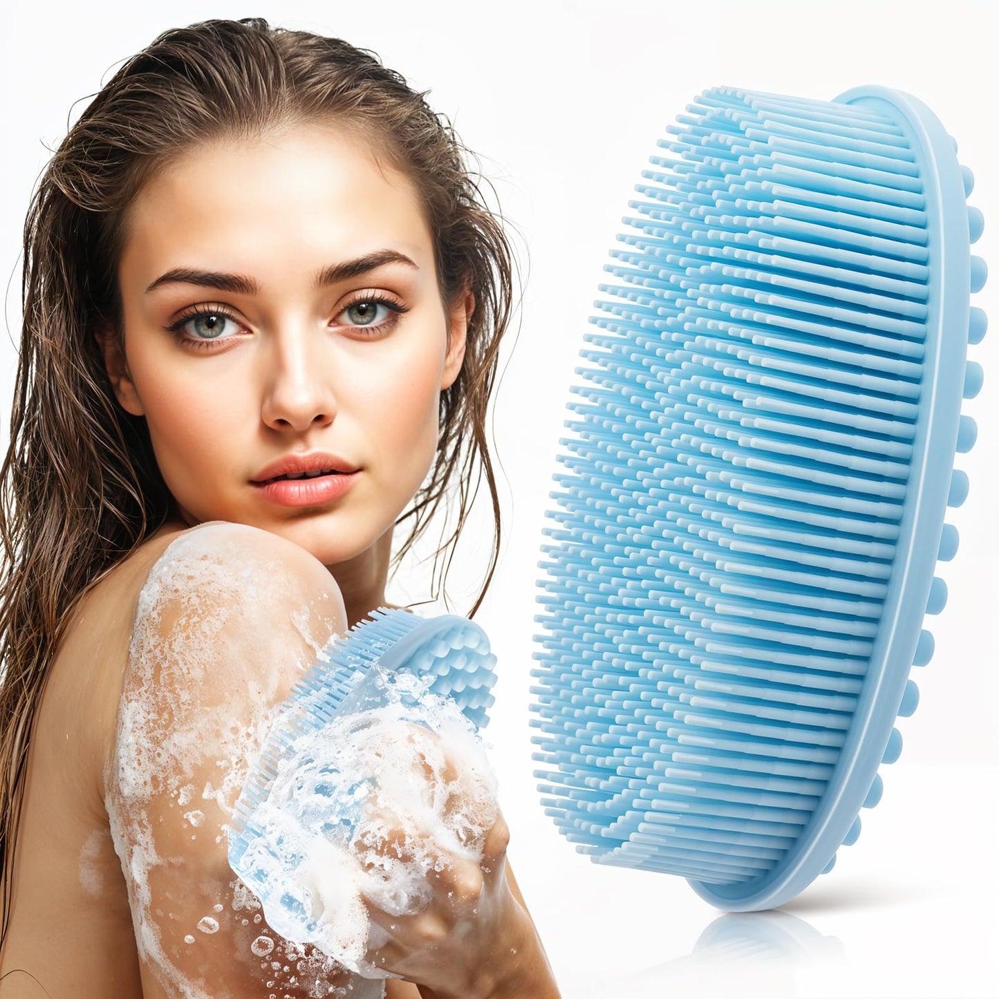 Yuanchu Silicone Body Scrubber, Soft Exfoliating Body Brush, Silicone, Double-Sided Bath Brush, Gentle Massage Shower Brush, Face Bath Accessories, Clean Girl Stuff, All Skin Types (Blue)