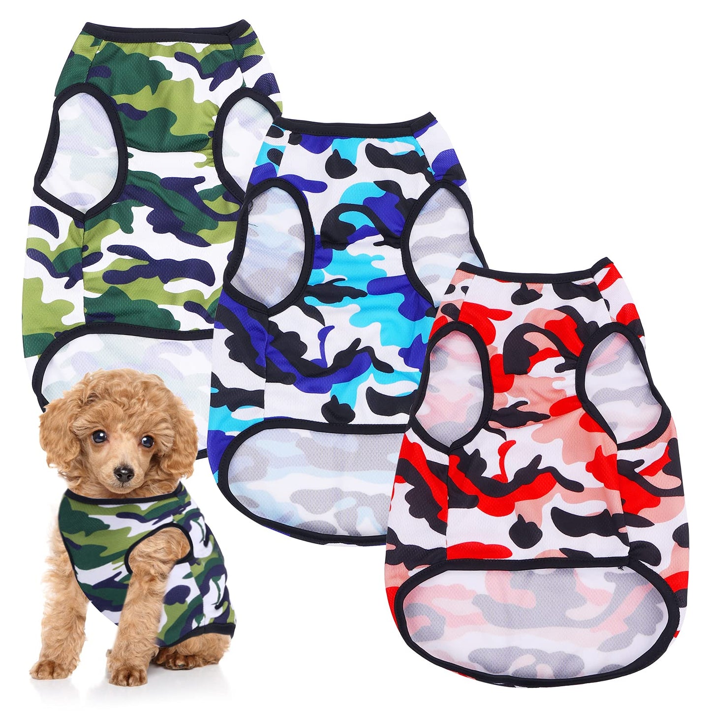 Molain Dog Clothes Camo Shirt, 3 Pieces Dog Camouflage Print Vest Puppy Kitten Shirt Pet Vest T-Shirt Costume Pet Apparel for Medium Large Dogs Cats