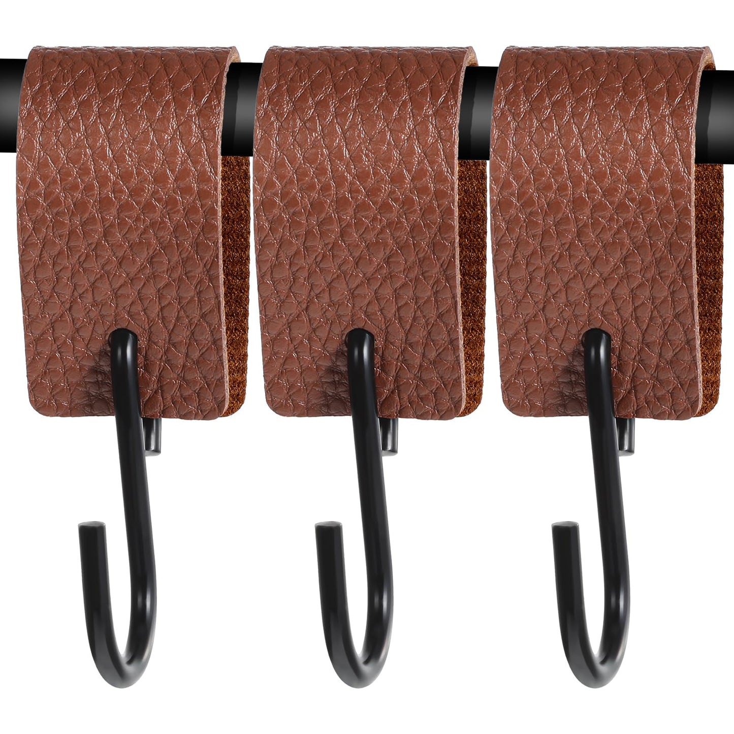 Yuanchu Pack of 3 S Hooks with Leather Loop, 12.5 x 3.0 cm Leather Hooks, Clothes Hooks for Clothes Rail, Multifunctional Hooks, Coat Hooks, Metal Hooks for Kitchen, Bathroom
