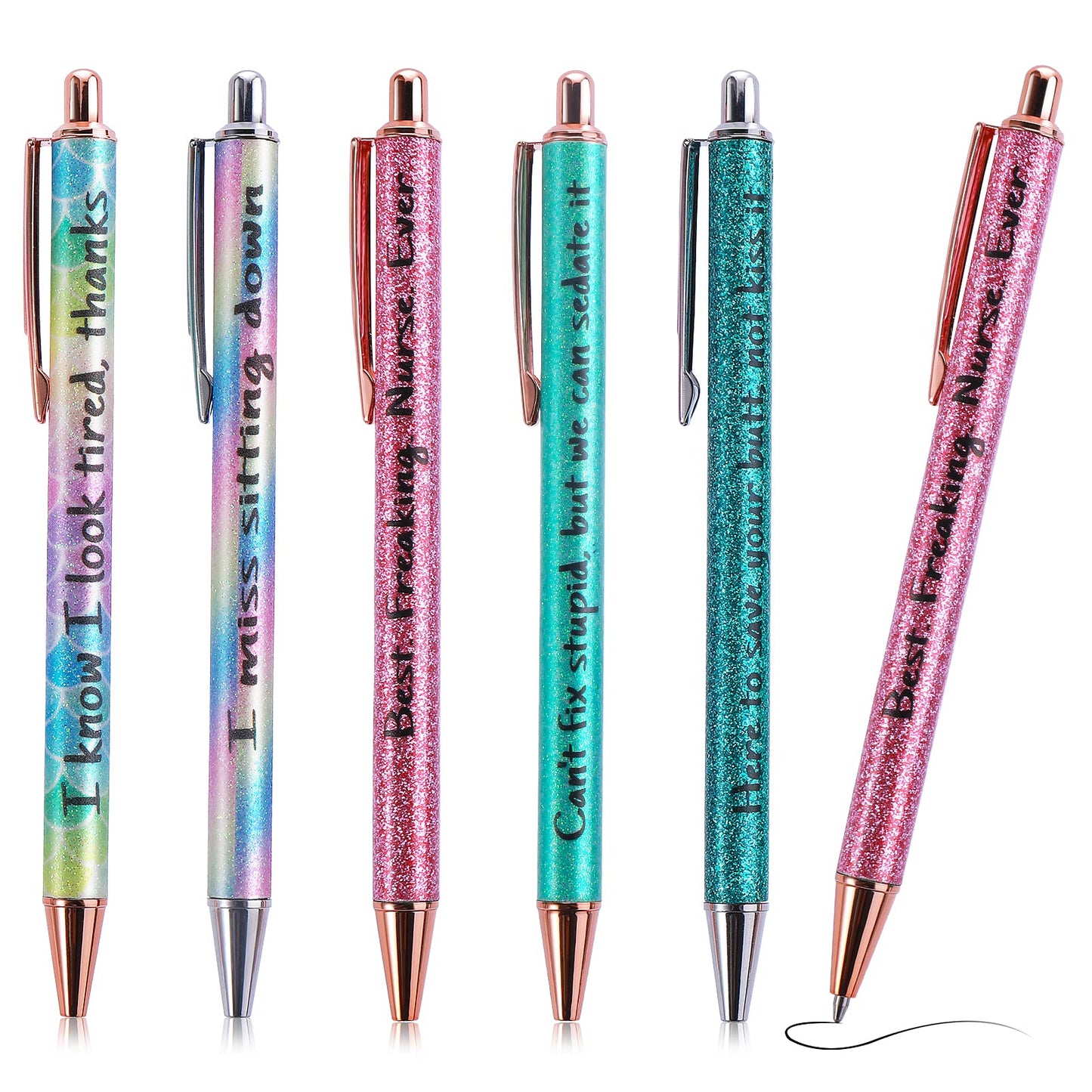 cobee Funny Ballpoint Pens, 5 Pieces 1mm Retractable Glitter Fun Ball Point Pen Black Ink Gel Ball Point Pens, Pretty Pens for Colleague Worker Office Gifts