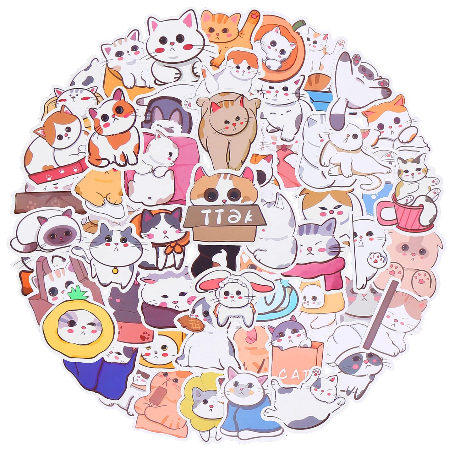 TIESOME Cute Cat Stickers, 60Pcs Original Kawaii Cat Graffiti Sticker Waterproof Water Bottles Stickers Vinyl Stickers for Scrapbooking Laptop Computer Phone