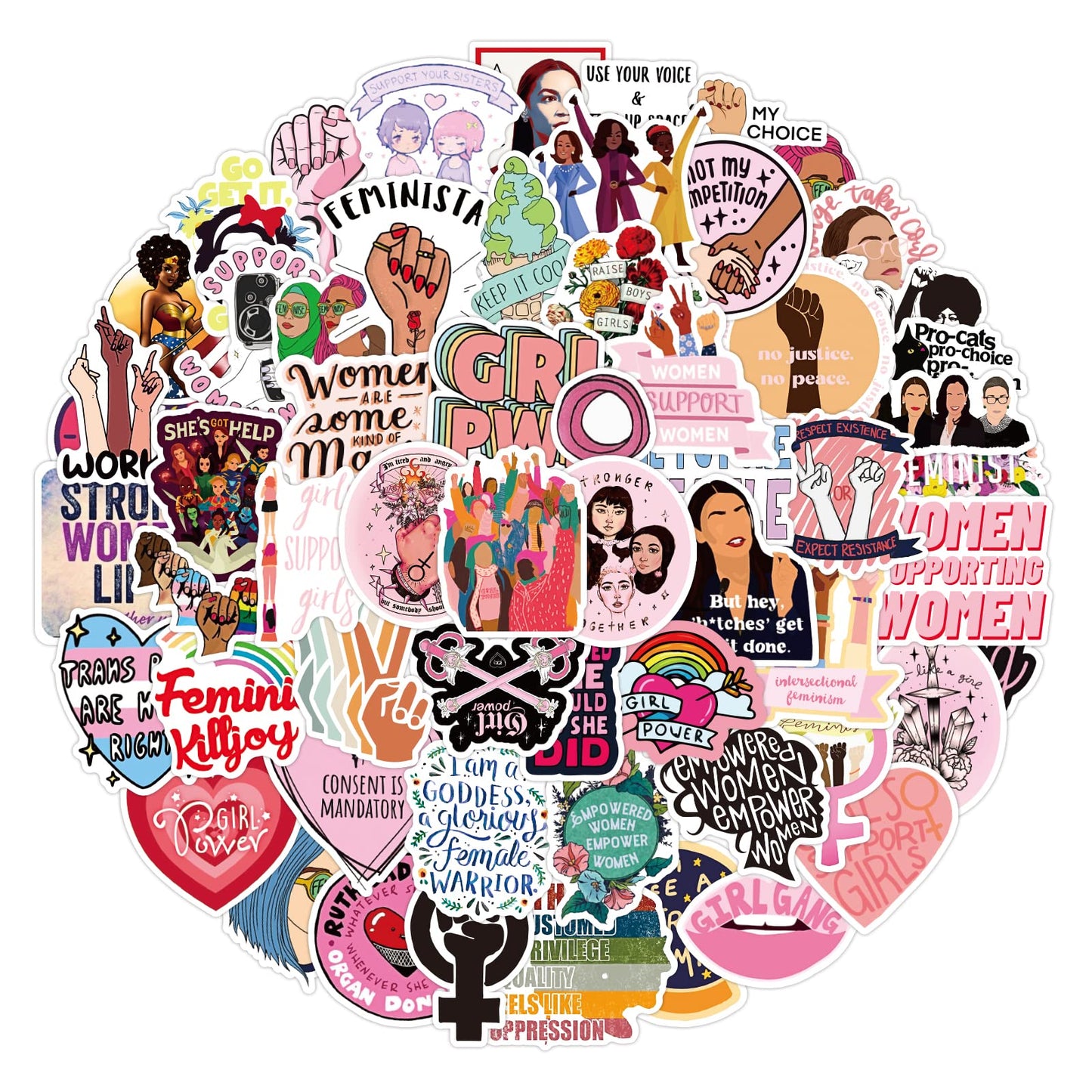 Cobee Feminist Stickers, 100Pcs Girl Power Stickers Waterproof Vinyl Decal Stickers Girls Women Gifts for Laptop Helmet Hats Water Bottles Car Decal