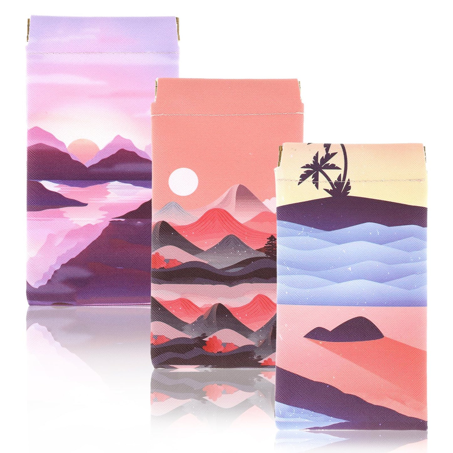 Amabro 3 PCS Leather Glasses Case, Squeeze Top Sunglass Pouch Portable Soft Eyeglass Case Organizer for Women(Style-A)