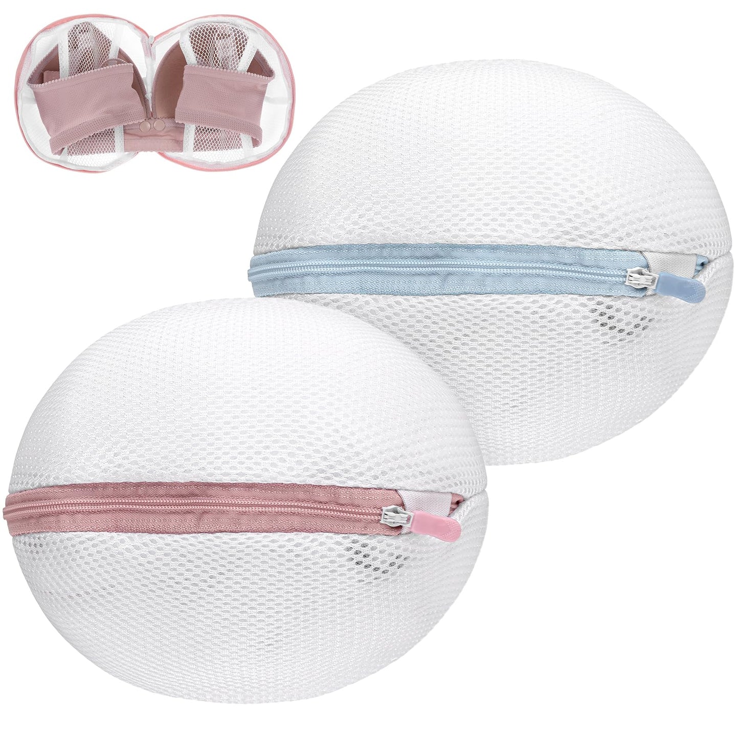 cobee Large Bra Washing Bags for Laundry, 2 Pack Ball Shape Mesh Wash Bag For Bras with Zipper, Women Lingerie Bags for Washing Machine/Washer(Pink and Blue)