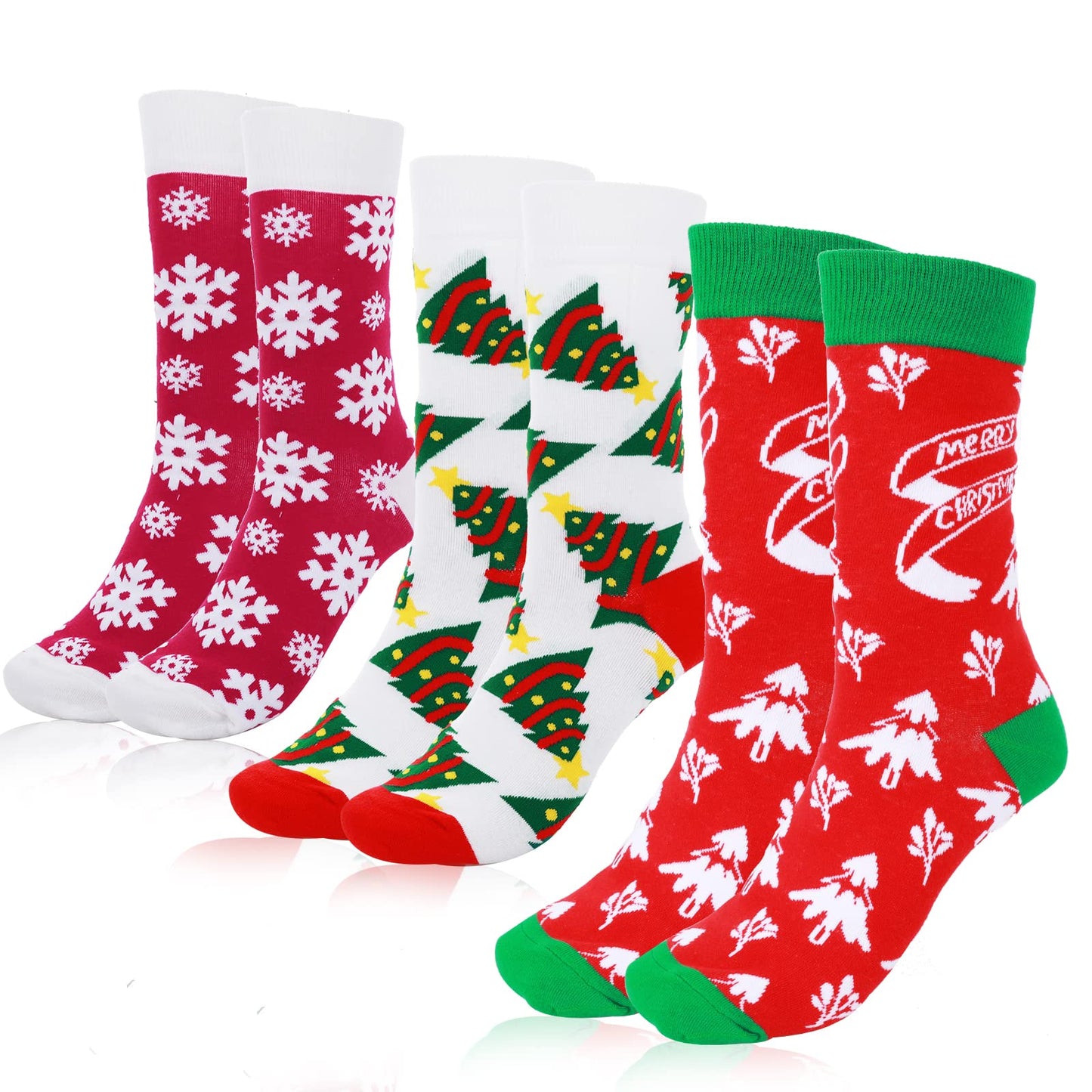 cobee Christmas Socks for Men Women, 3 Pairs Hoilday Long Winter Socks Xmas Colorful Socks Novelty Santa Socks Mens Funny Socks New Year Gift Socks One Size