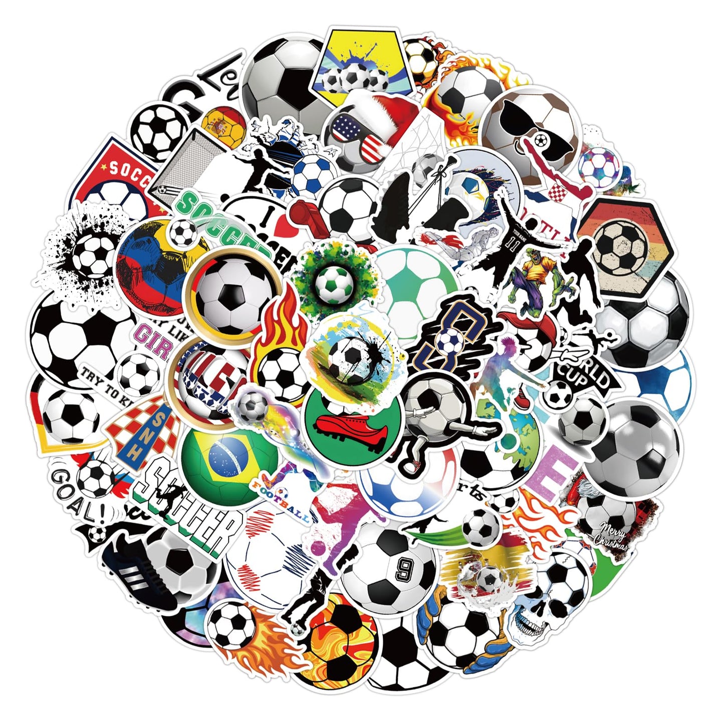 TIESOME Waterproof Soccer Stickers, Vinyl Football Sports Decals Water Bottle Stickers AestheticTrendy Sticker Soccer Gifts for Laptop Computer Scrapbooking (100Pcs)