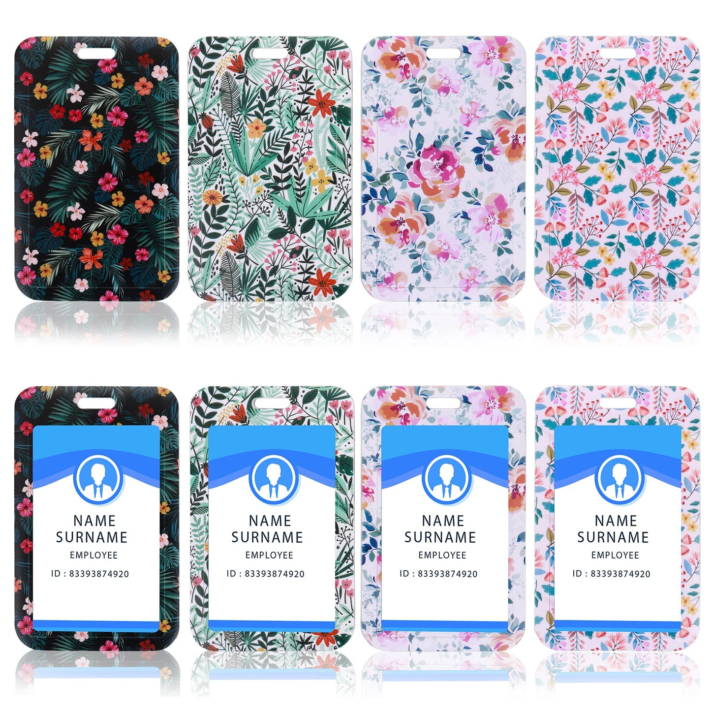 cobee Hard Plastic Badge Holder, 4PCS ID Credit Card Holder Heavy Duty Badge Holder Vertical Card Protector Colorful Card Case for Women Work Nurse Teacher(Flowers)