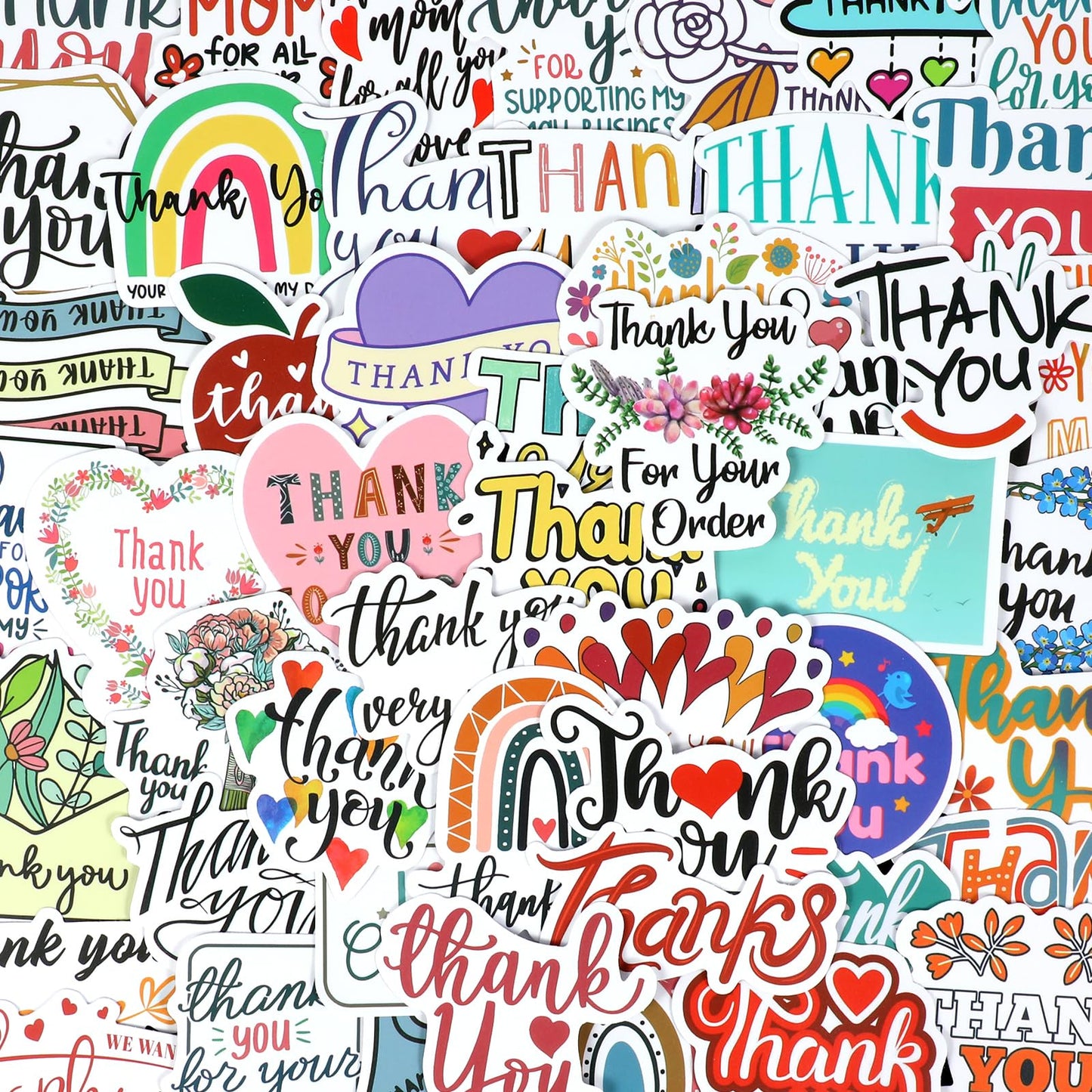 GEEHUA 50 Pcs Thank You Stickers, Waterproof Thank You Stickers for Small Business Self-Adhesive Envelope Seals Stickers Thanks Greeting Cards for Gift Box Bag Packaging