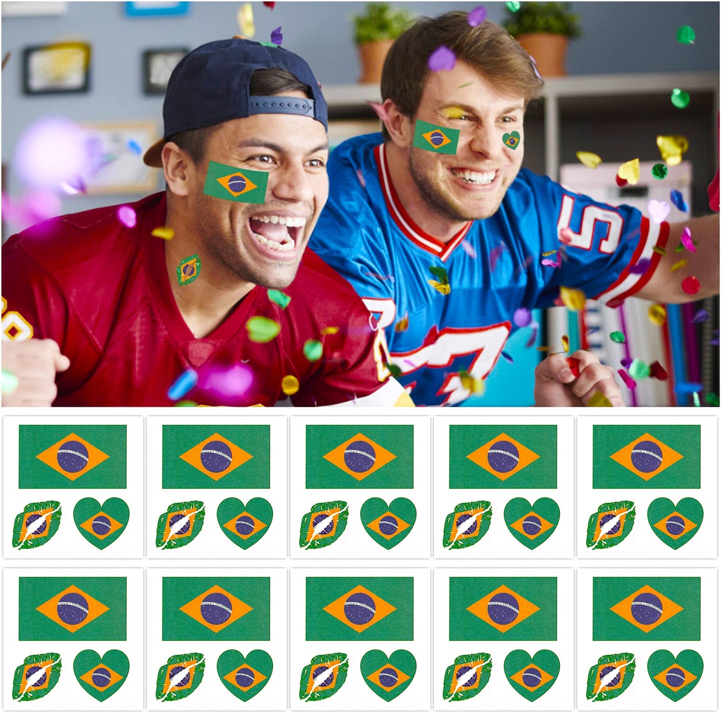 Cobee Waterproof Flag Temporary Tattoos, 30 Pieces Flag Sticker for Soccer Match World Cup Body Decoration Decals National FlagTattoos for Kids Adults Party Festival 3 Shape (Brazil)