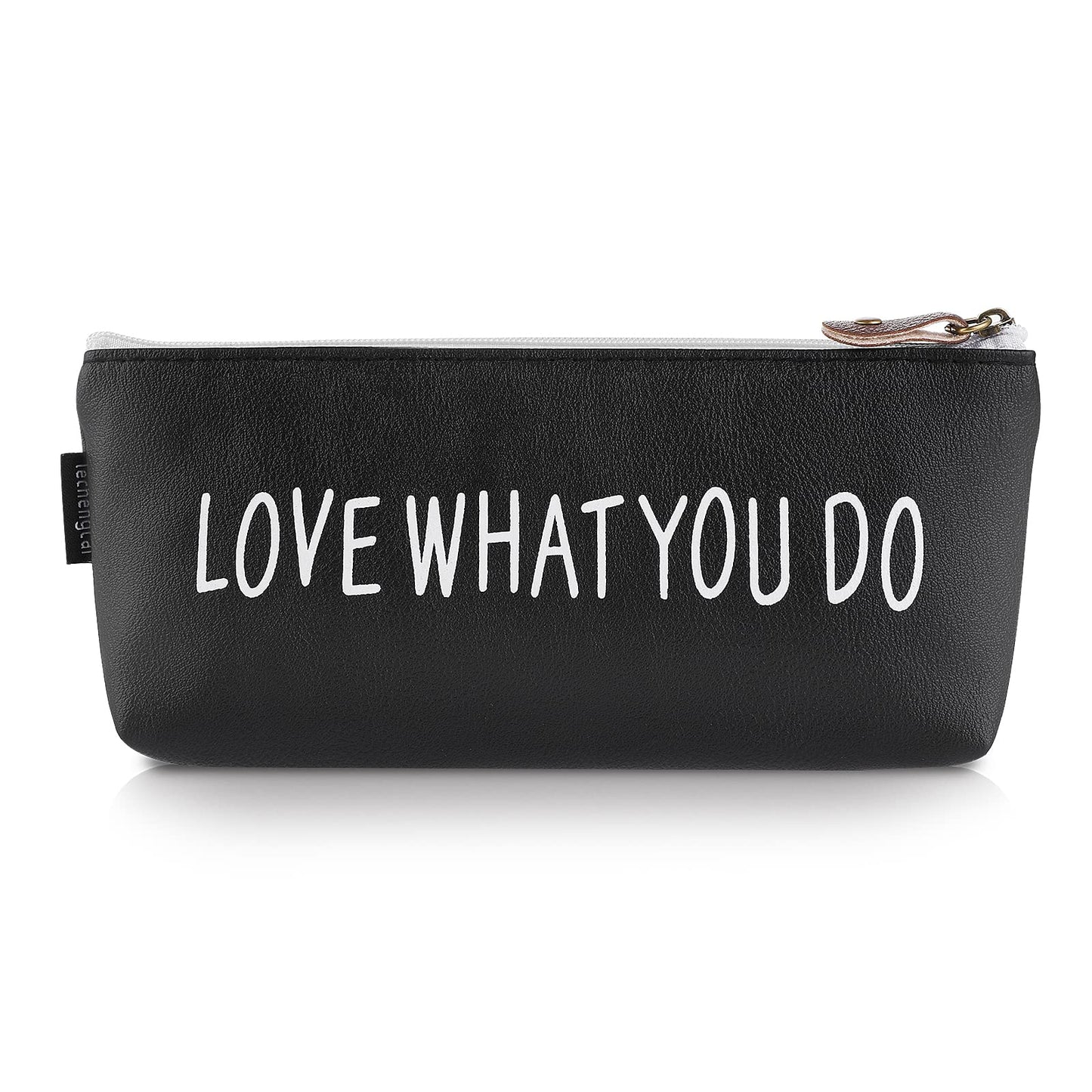 cobee Inspirational Leather Pencil Case, Motivational Pen Pouch Bag Gift Zipper Pen Holder Stationery Bag Makeup Bags Cosmetic Bags for Students School Office Supplies(Black)