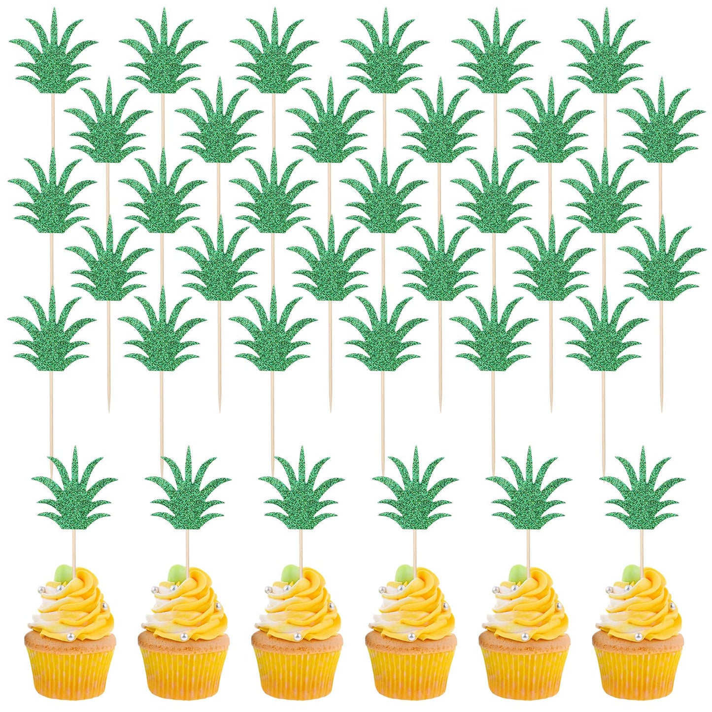 Molain 36PCS Pineapple Cupcake Donut Cake Toppers, Pineapple Cute Cupcake Picks for Summer Tropical Hawaiian Party Pineapple Theme Baby Shower Kids Birthday Cake Decorations