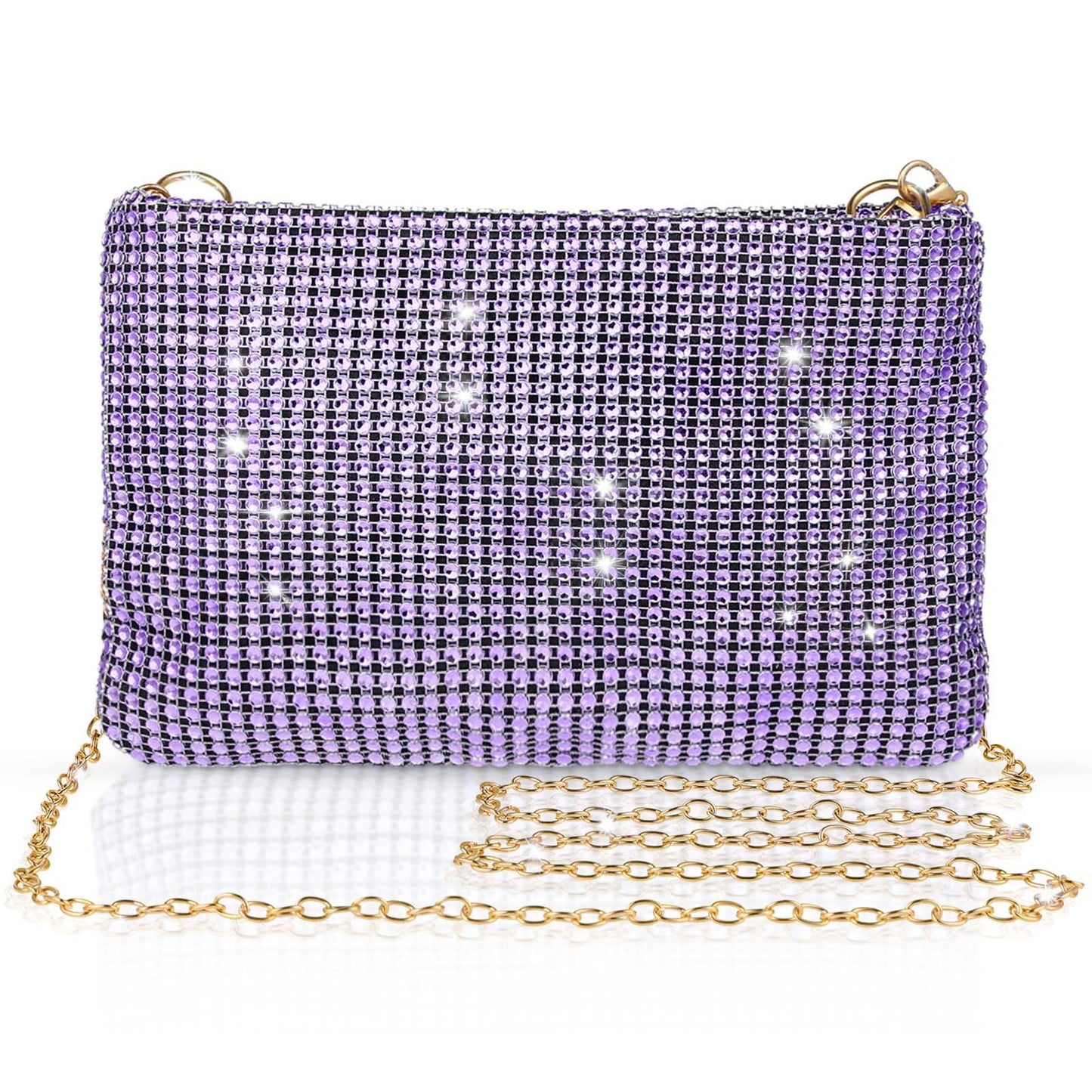 Giantree Women's Shiny Evening Clutch Bag, Sparkly Evening Handbag Chain Shoulder Bag Lady Girl Party Bling Rhinestone Purse for Prom Wedding Engagement Cocktail Party Banquet (Violets)