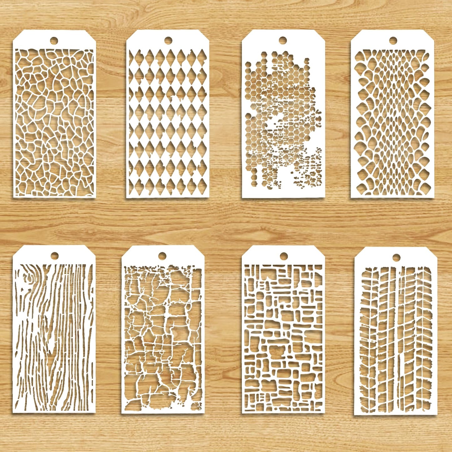 Jeffdad 8 Pcs Stencils for Painting, Texture Stencils for Crafts Painting on Wood, Reusable Geometric Painting Stencils Drawing Templates (Texture)