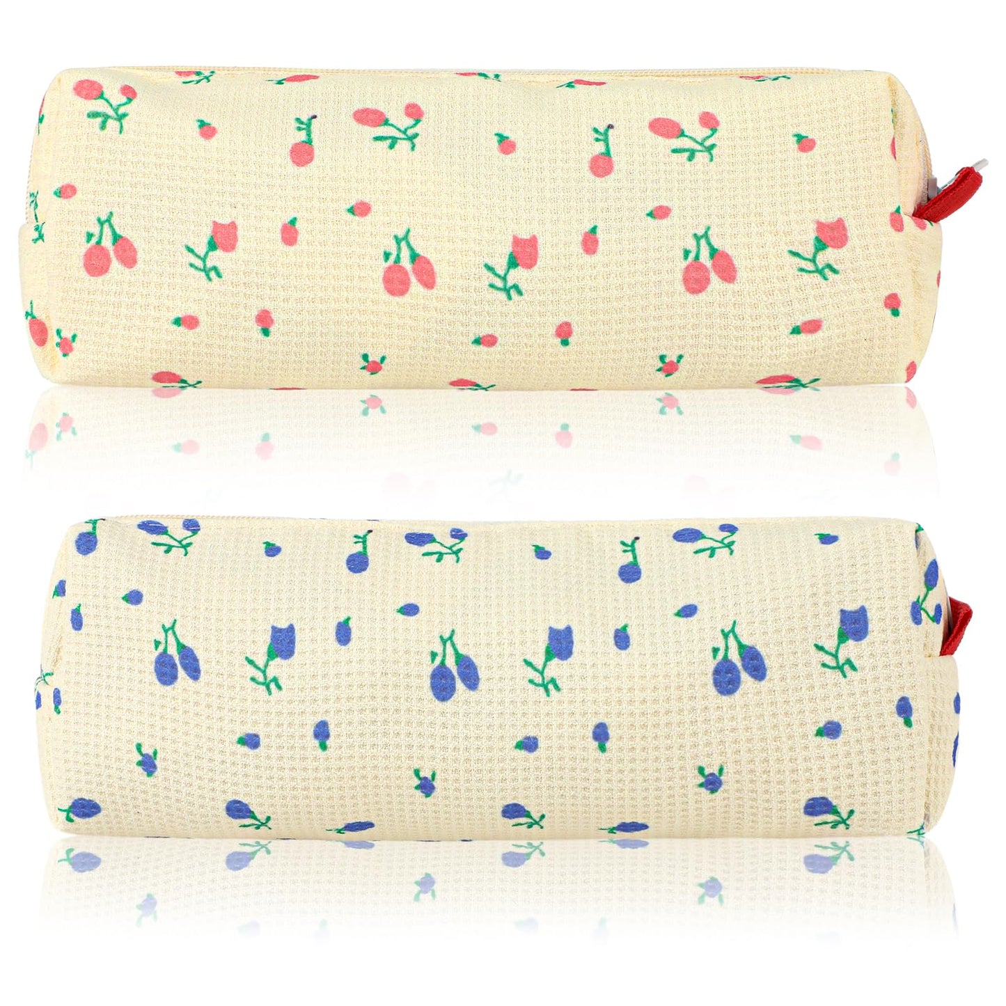 GEEHUA 2 Pcs Women Cute Floral Pencil Bag, Flower Zipper Pencil Case Simple Pen Bag Stationery Organizer Cosmetic Makeup Storage Bag Coin Pouch Holder Travel Office Accessories