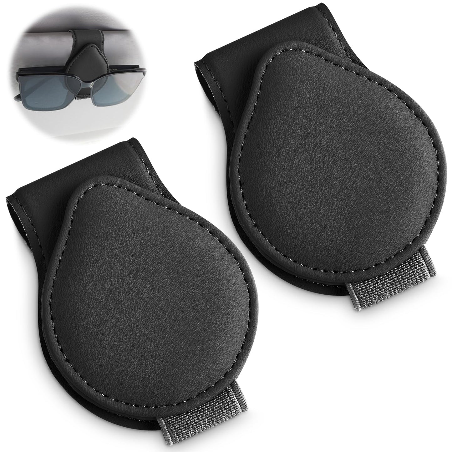 simarro 2Pcs Glasses Holder for Car, Magnetic Leather Eyeglass Hanger Clip for Car Sun Visor Universal Car Visor Accessories Magnetic Glasses Mount Holder for Friends Family (Black)