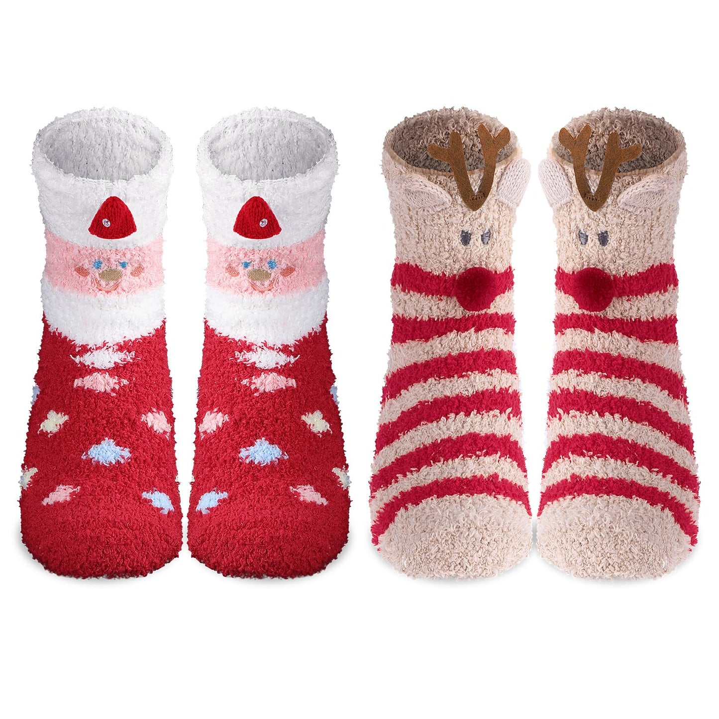 Amaxiu Christmas Fuzzy Socks,2 Pairs Coral Fleece Soft Winter Warm Slipper Sock for Women Girls Xmas Holiday Party Gifts (A)