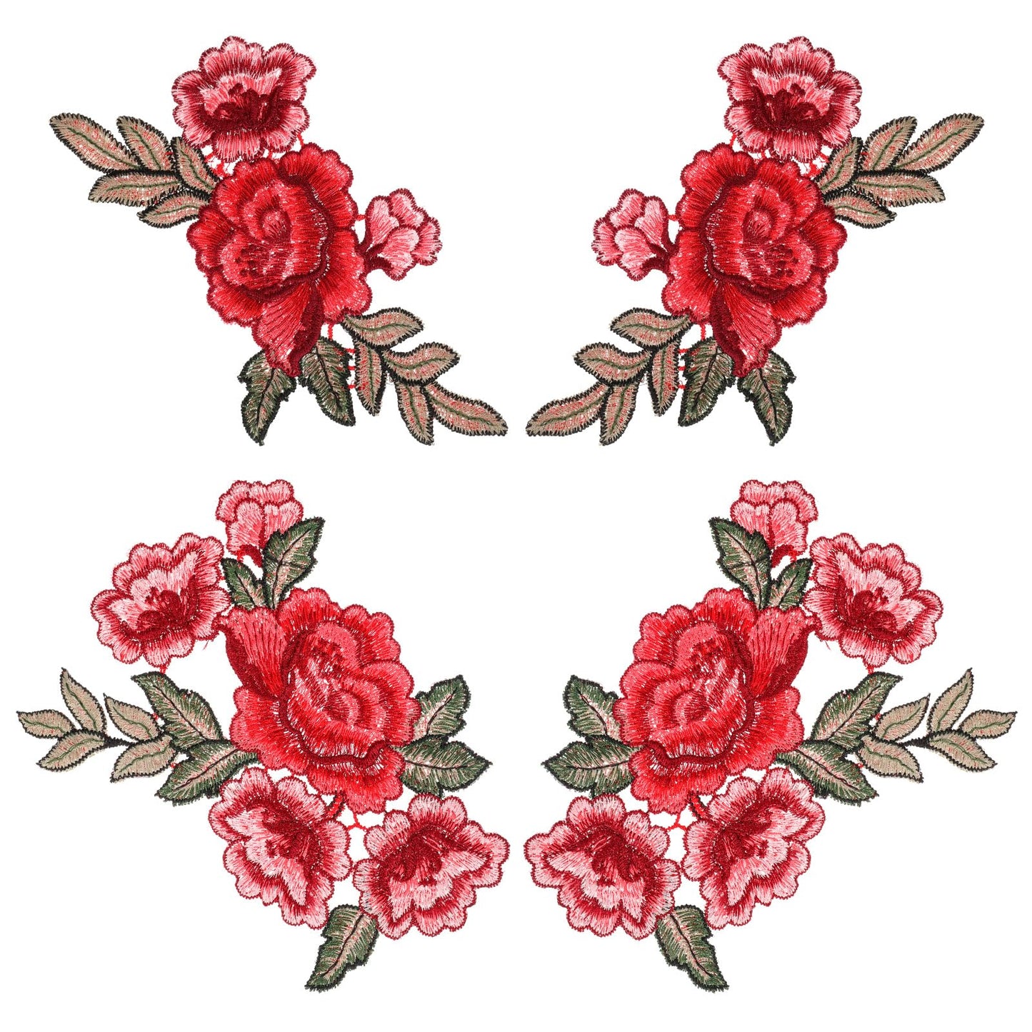 GEEHUA 4Pcs Peony Flowers Embroidered Patches, Boho Sew Iron On Patches Appliques 3D Floral Sew On Patches DIY Decorative Accessories for Backpack Clothes Dress Pants Hats Jeans Wedding Dress