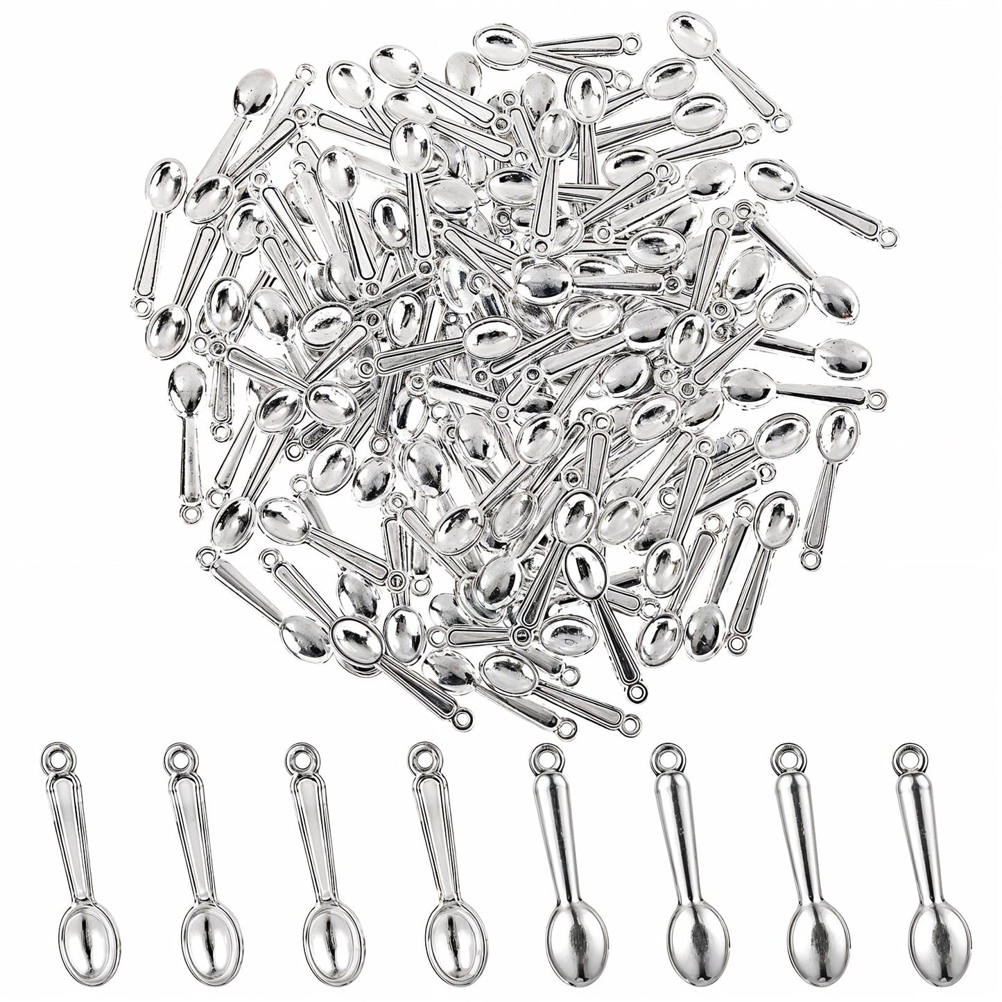 Yuanchu Pendant Small Spoon Tableware, 120 Pieces 3D Alloy DIY Antique Charms Jewellery Accessories Perforation Accessories Nail Art Wedding Party Favours Room Decoration, Alloy Steel, No Gemstone