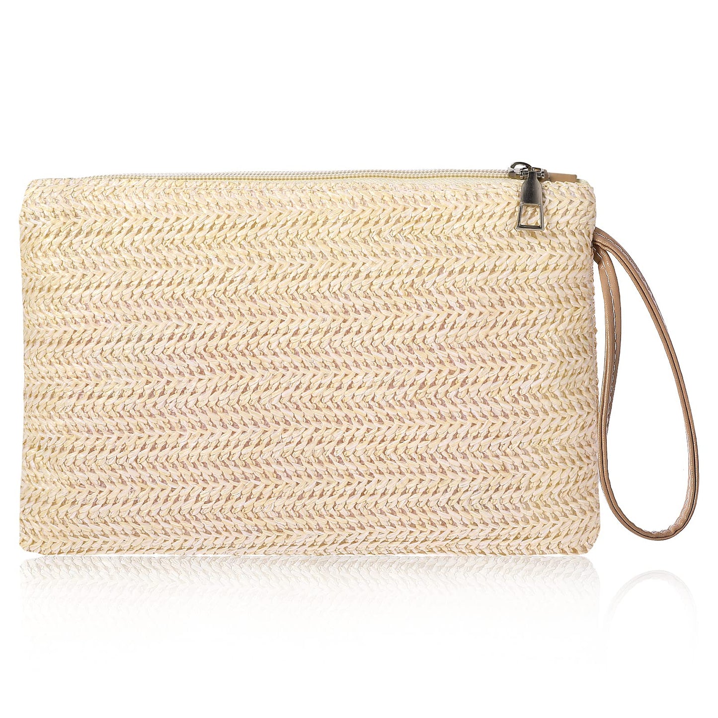 TIESOME Womens Straw Clutch Bag Bohemian Summer Beach Straw Purse Sea Handbag Purse Zipper Wristlet Bag Straw Clutch Purse Straw Handbag for Women Girls
