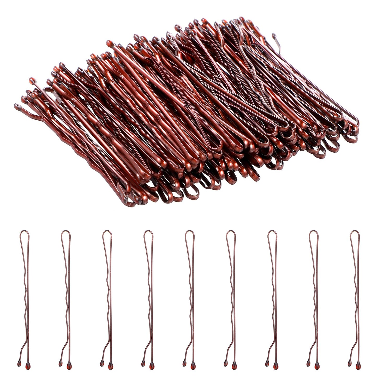 AOZUO 100PCS Bobby Pins, 5cm/1.96inch Wave Hair Pins Bobby Pins Metal Hair Clips Secure Hold Bobby Hairpins for Women Girls Buns Long Straight Curly Hair All Hair Types(Brown)
