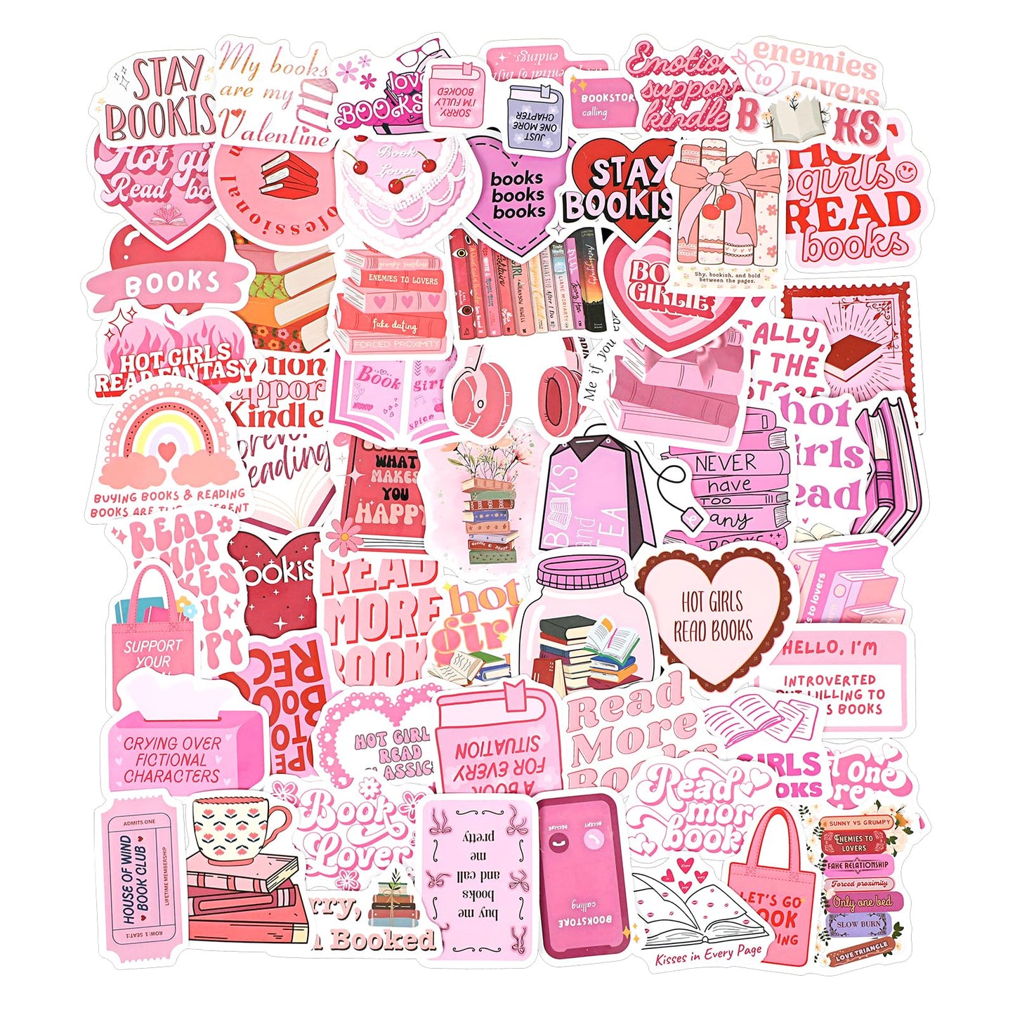 GEEHUA Pink Bookish Stickers, Book Reading Stickers Book Aesthetic Decals Waterproof Self Adhesive Vinyl Stickers for Bookish Decal Gifts for Woman Girl Book Lover
