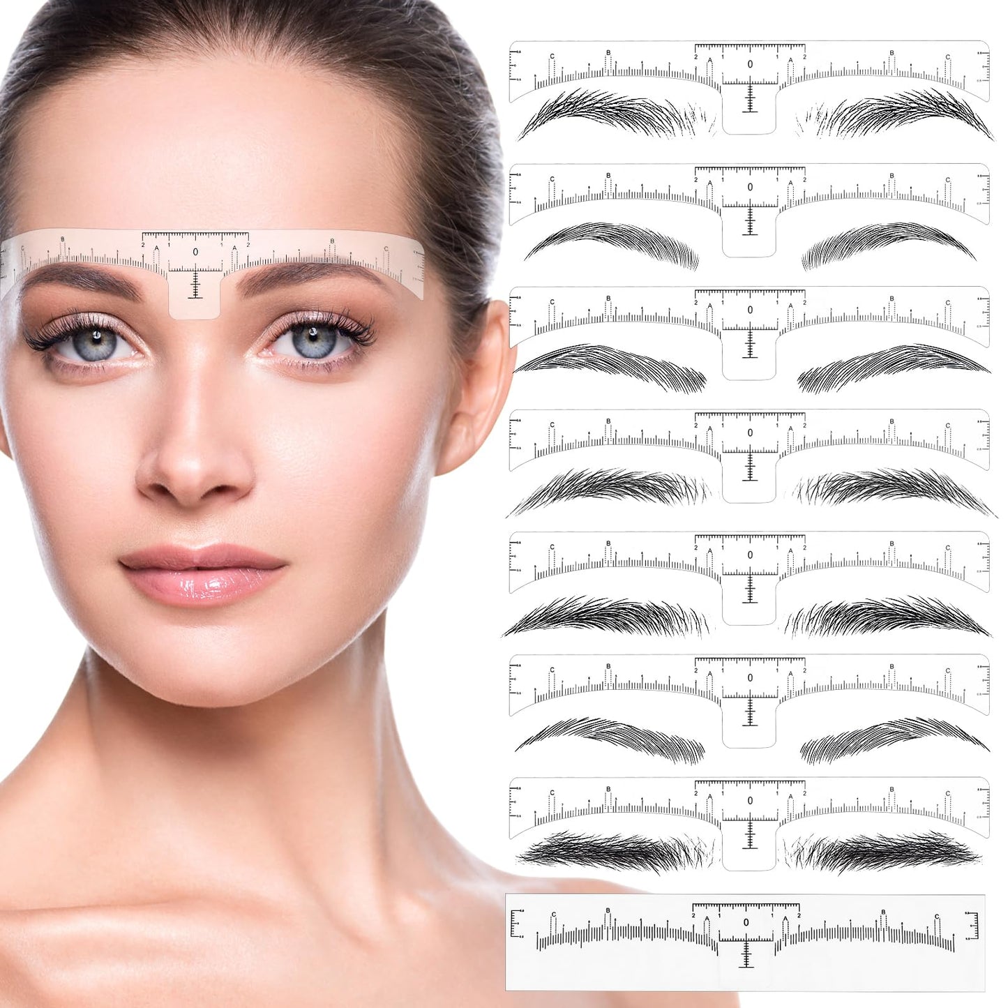 Giantree 100 Pcs Eyebrow Ruler Stencils, Disposable Brow Ruler Sticker, Microblading Eyebrow Template, Brow Measuring Shaper Tool Eyebrow Mapping Makeup Tool