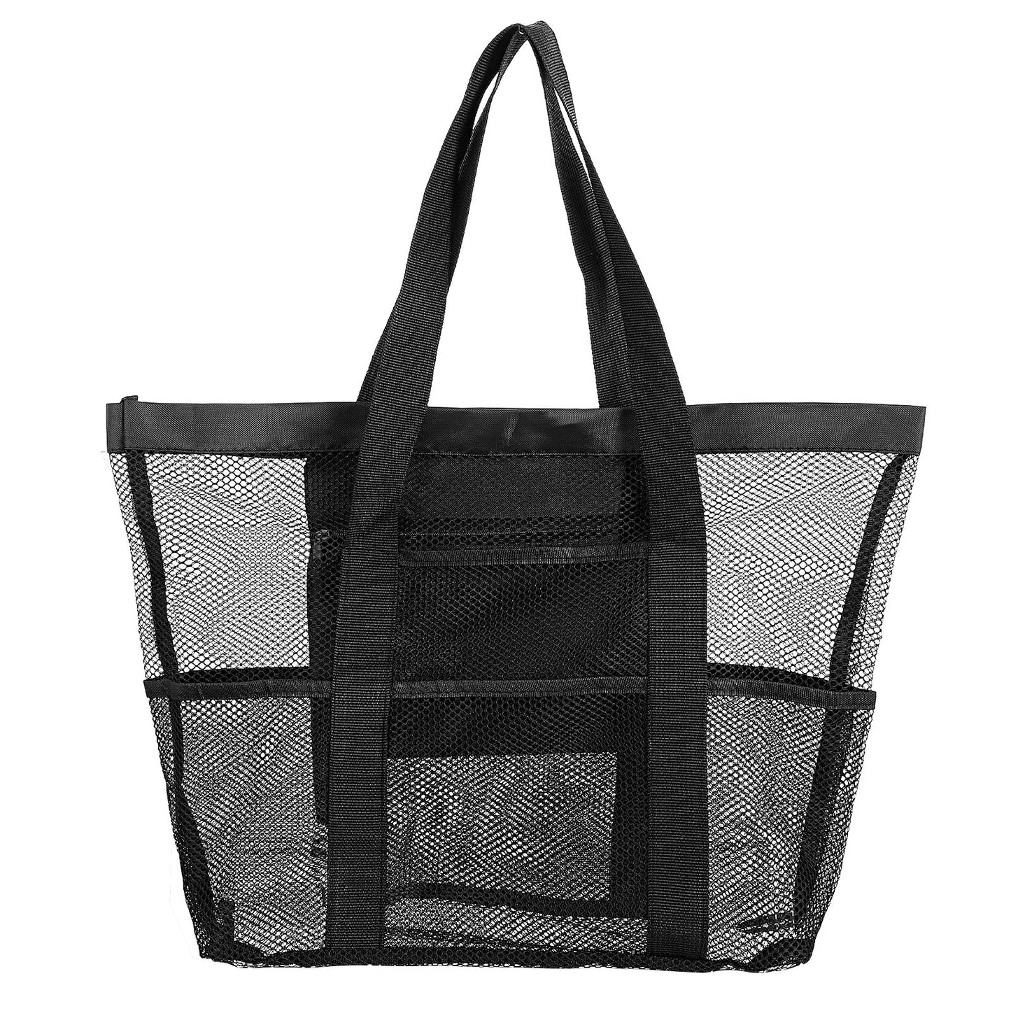 MBAIYO Mesh Beach Bag with Bag, Mesh Beach Bag for Sand Toys, Foldable Handbags with Zip, Waterproof Swimming Bag, Black, Mesh Bag for Beach, Holiday, Travel, Gym, black, 33cmx33cm