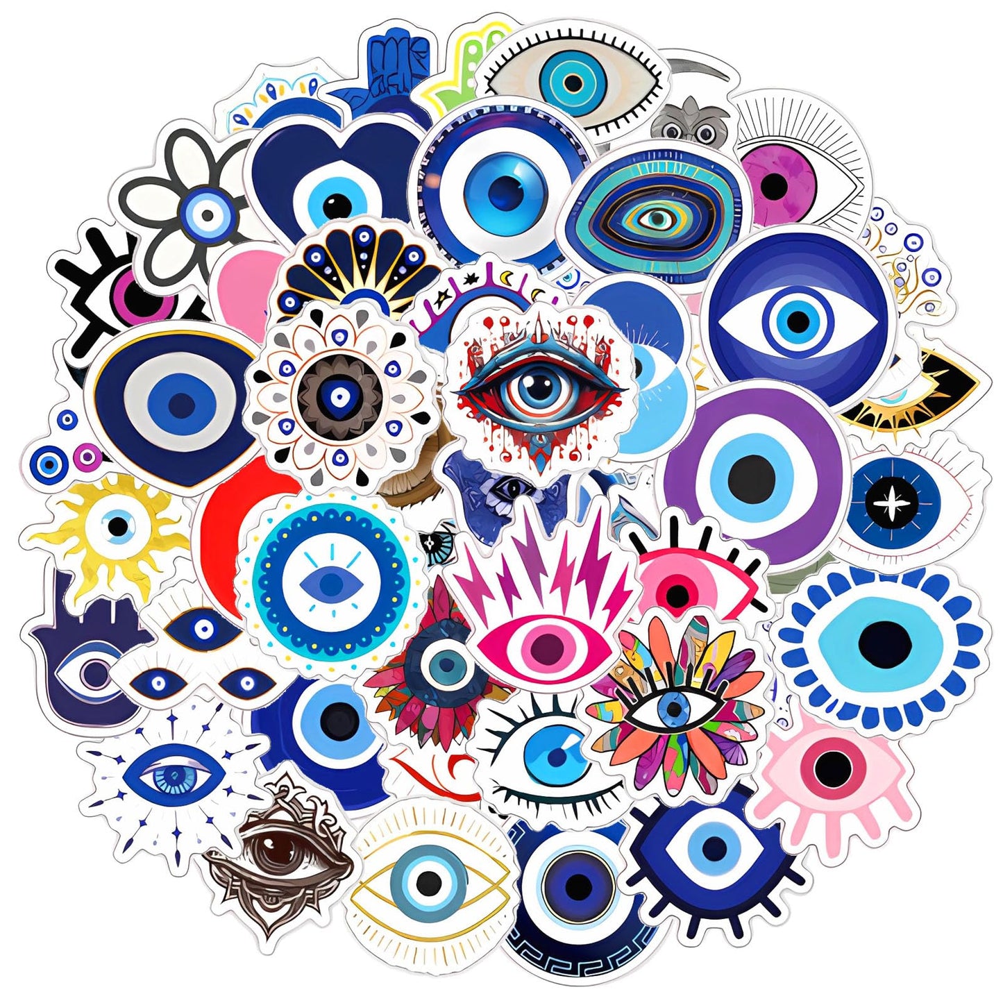 60PCS Evil Eyes Stickers, Vinyl Waterproof Blue Eyes Decal for Water Bottles Skateboard Scrapbook Aesthetics Car Decal Computer Phone Suitcase Luggage Laptop Decals