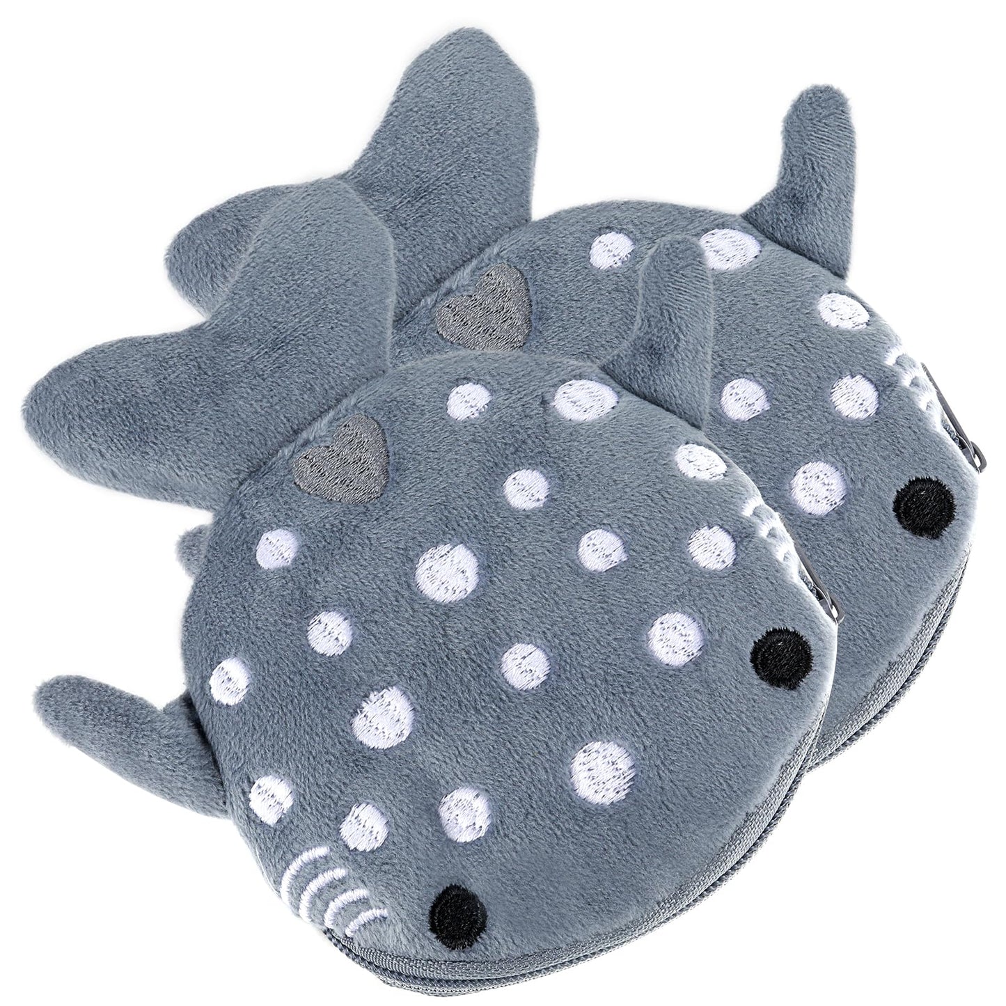 Molain 2Pcs Shark Cute Coin Purse, Soft Plush Kawaii Shark Zipper Small Wallet Women Cartoon Cosmetic Bag Mini Earphone Bag Small Items Bags (Gray)