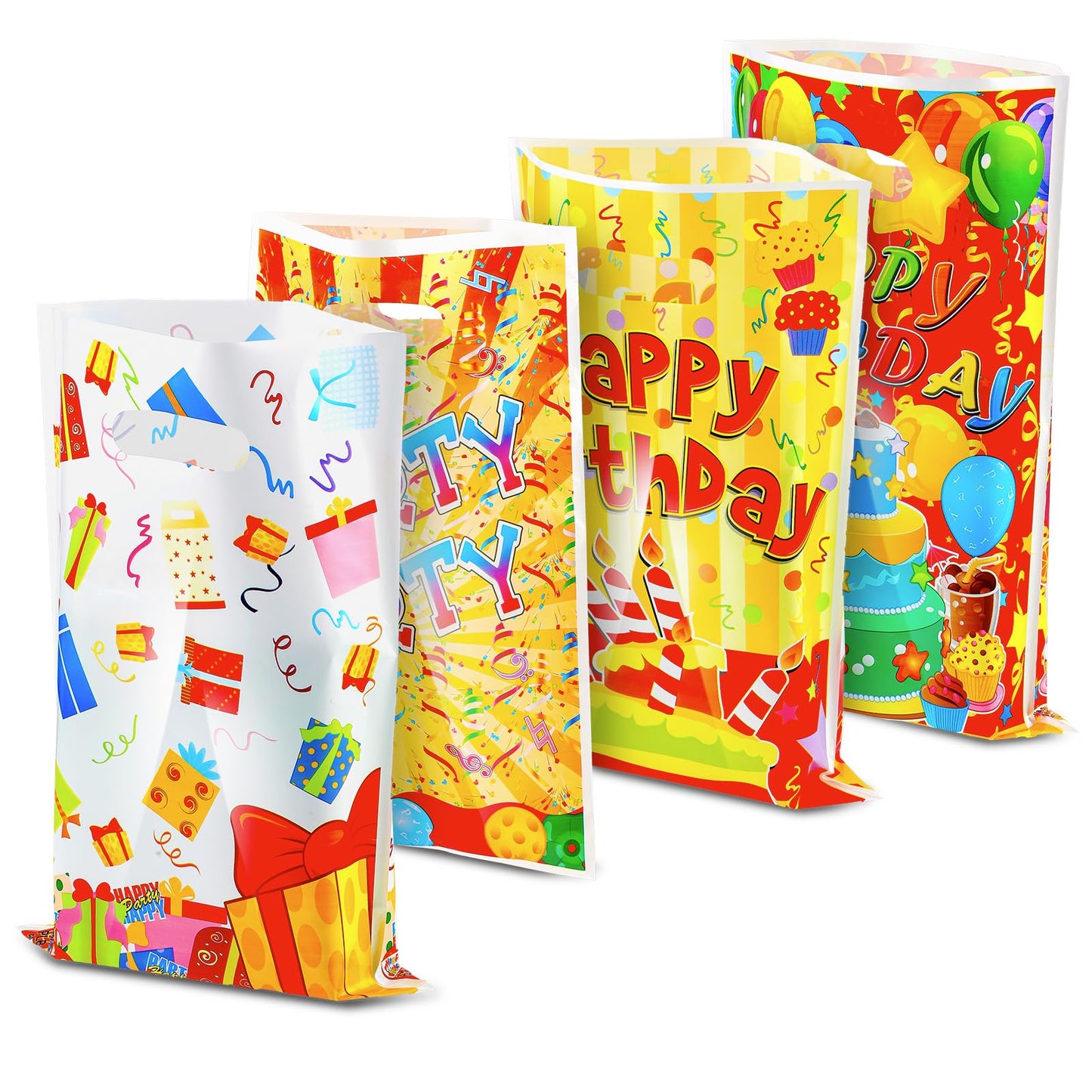 TIESOME Plastic Birthday Candy Bags, 40 PCS Kawii Gift Bags Birthday Goodie Candy Bags Colorful Party Favor Reusable Party Treat Bags with Handles Wrap Tote Bags for Kids Boys Girls Birthday Party