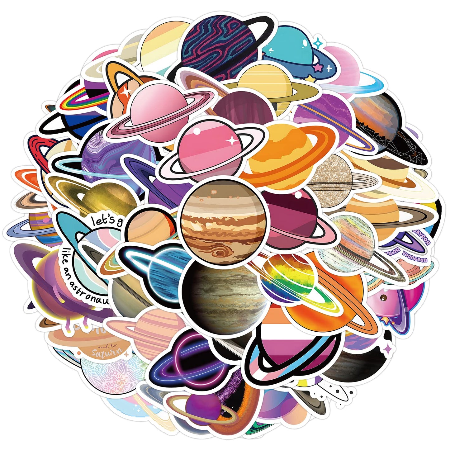 Cobee Universe Planets Stickers, 50 Pcs Cartoon Space Planets Vinyl Sticker for Kids Teens Waterproof Vintage Astronomy Vinyl Stickers Solar System Stickers for Water Bottles Laptop Guitar Skateboard