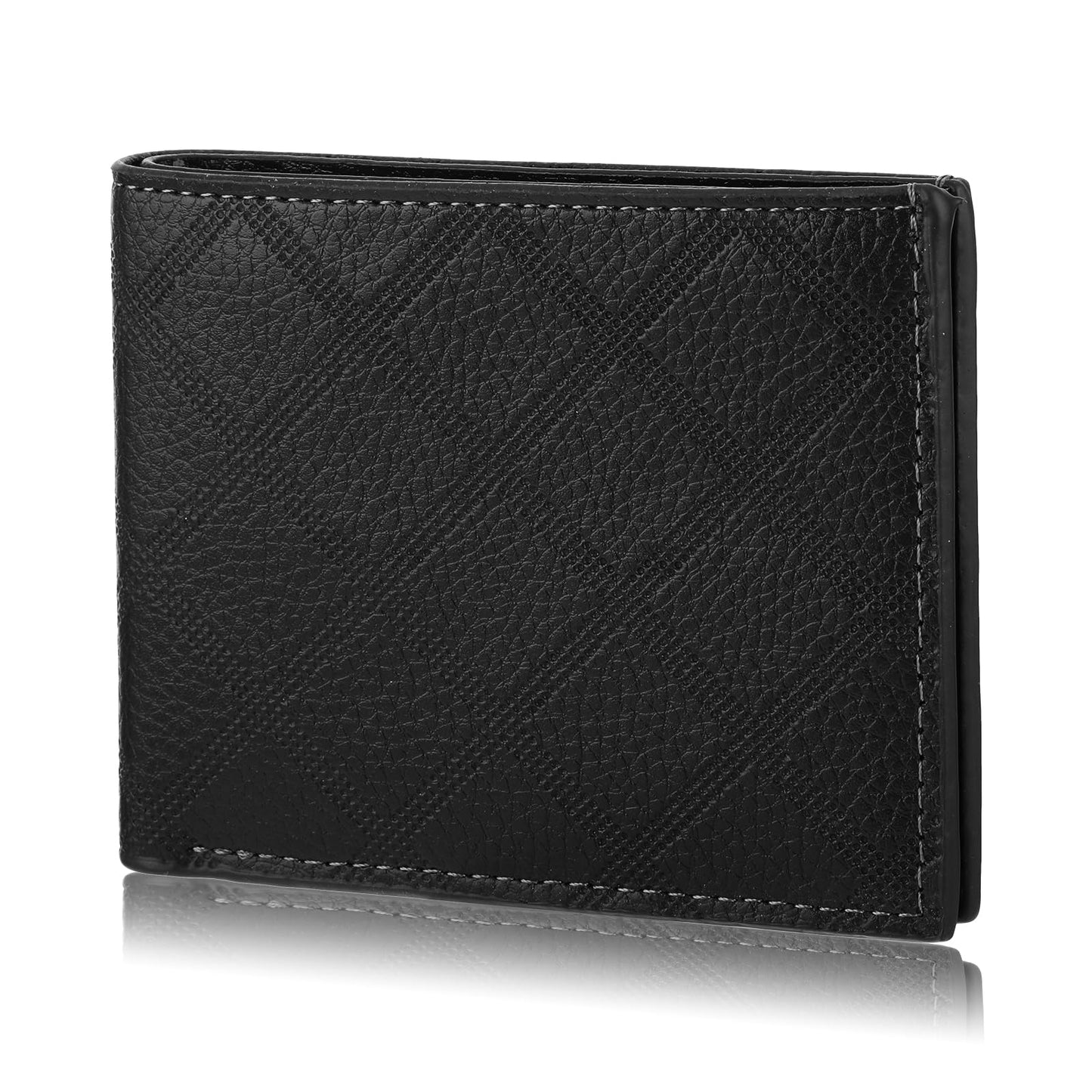 simarro Men's Bifold Wallet, Soft Rhombus Pattern Multi-Card Wallet Portable Short Wallet Slim Minimalist Wallets for Men and Women Large Capacity Coin Purse with ID Window Card Case (Black)