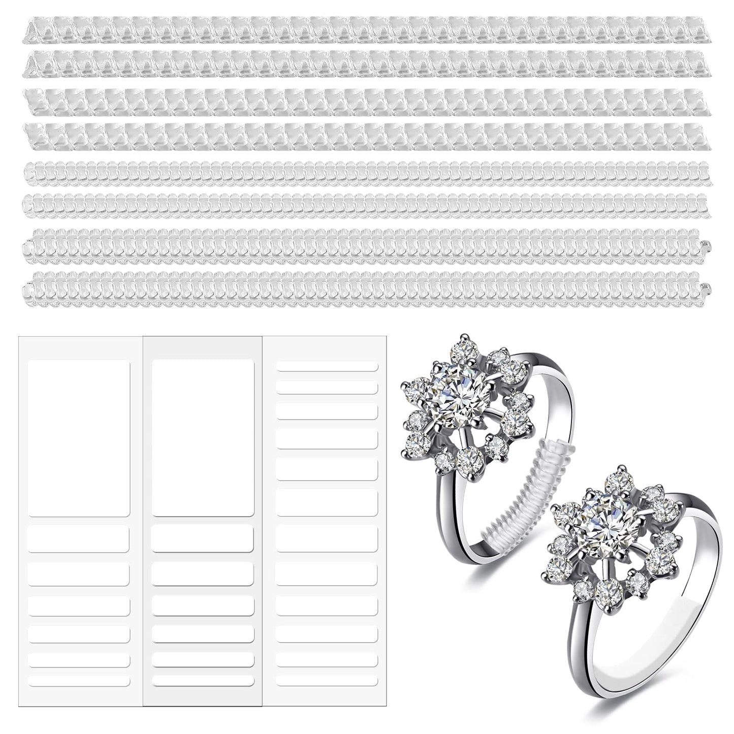 Amaxiu Invisible Ring Sizer Adjuster for Loose Rings, 46 Pcs Spiral Ring Adjusters Fit Wide Rings 4 Styles Jewelry Tightener Spacer Ring Guards Resizer Tightener for Women Men(Transparent, White)