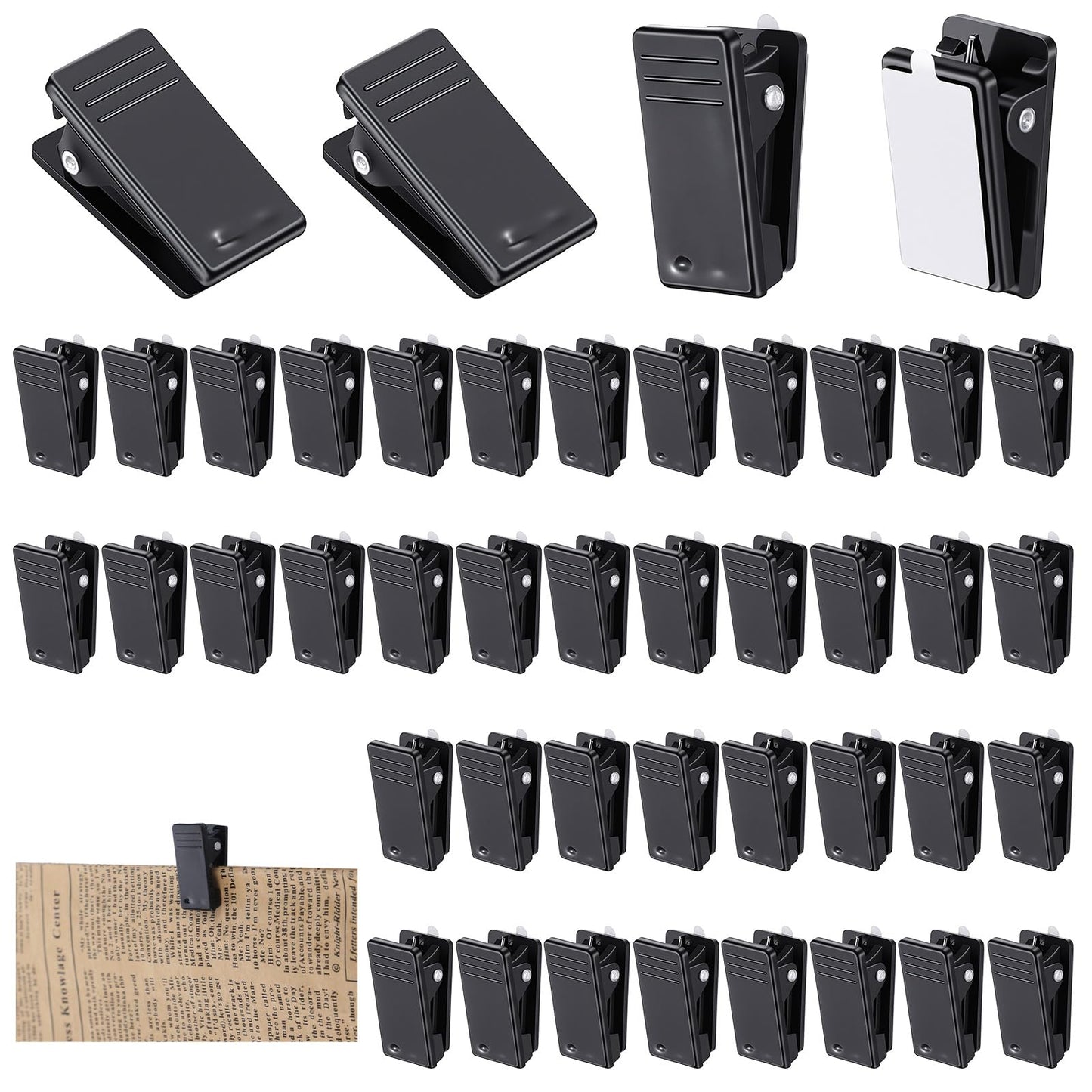 WJIAAA 40 Pieces Self Adhesive Clips, Self-Adhesive Clips for Photo Sticky Wall Clip Hanging Tapestry Spring Clip Black Plastic for Office Home Paper Poster Clothing Hanger Decorations