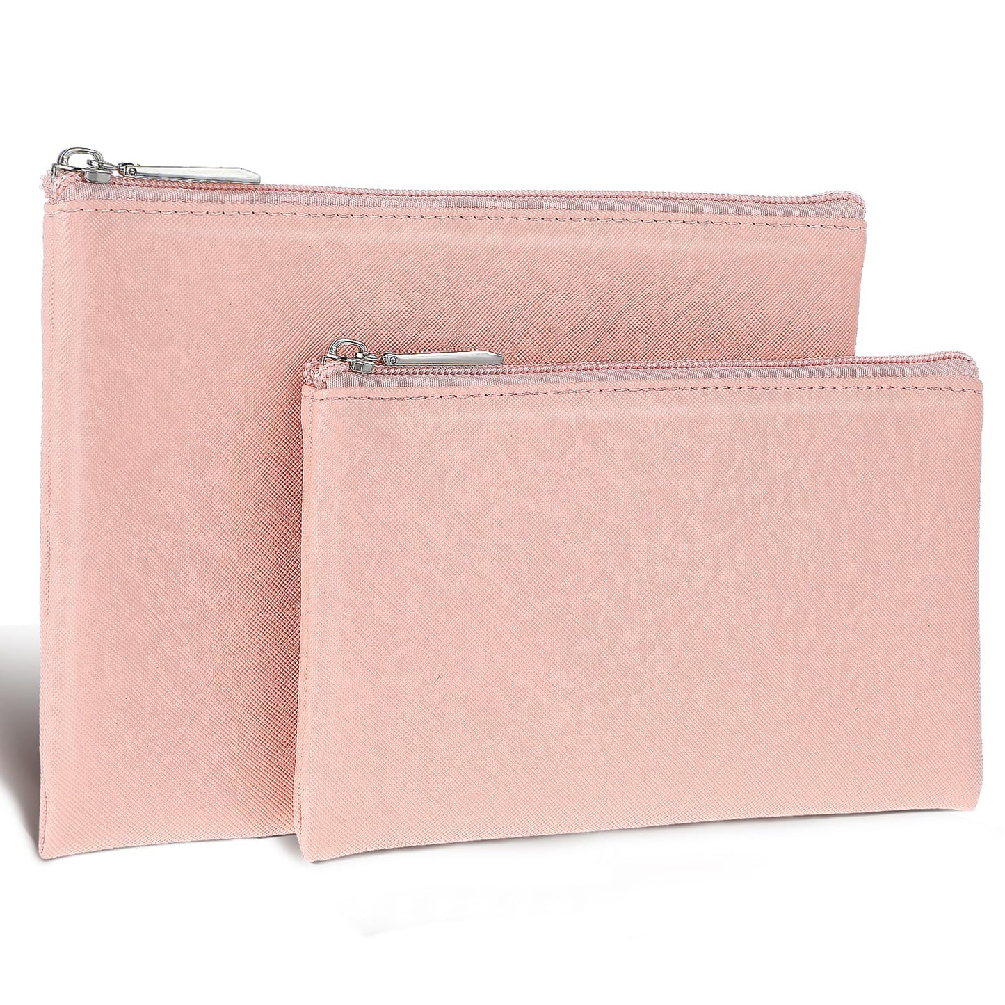 cobee 2 Pcs PU Leather Cosmetic Bags, Waterproof Large Travel Makeup Bag with Small Make Up Organizer Zipper Makeup Pouch for Purse Travel Toiletry Bag for Women Grils(Pink)