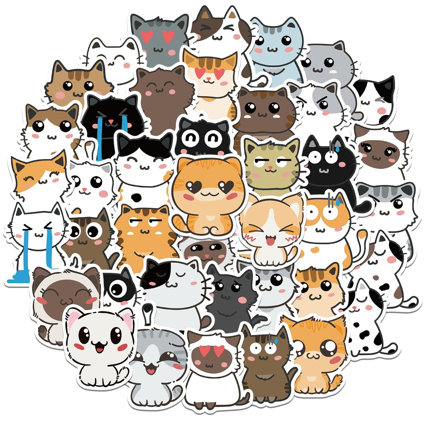 Amaxiu Funny Cartoon Cat Stickers Set, 50 Pcs Cute Kawaii Animal Aesthetic Decals Waterproof Vinyl Decorative Sticker for Scrapbooking Planner Journals DIY Crafts