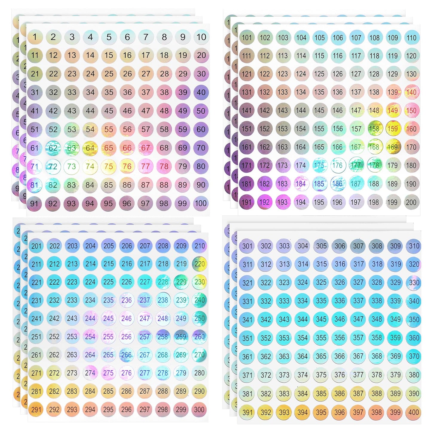 simarro 12 Sheets Number Stickers (Number 1-400), Self Adhesive Label Laser Stickers Waterproof Round Stickers for Organizing Nail Polish Bottle, Nail Sample Stick, Lipstick Organizing