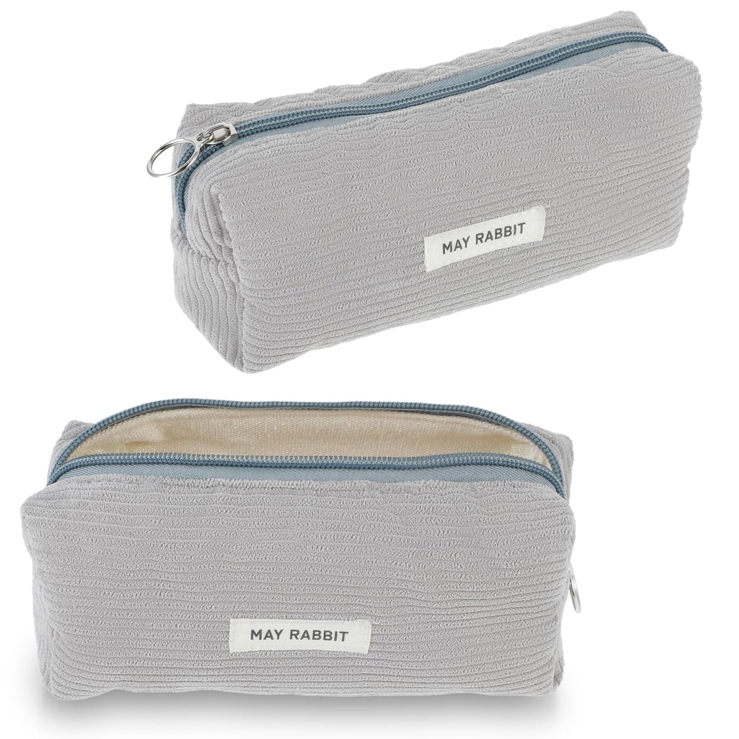Amabro AOZUO Corduroy Pencil Case, Large Pencil Pouch Makeup Bag Cosmetic Purse Office Stationery Organizer for College School Travel(Grey)