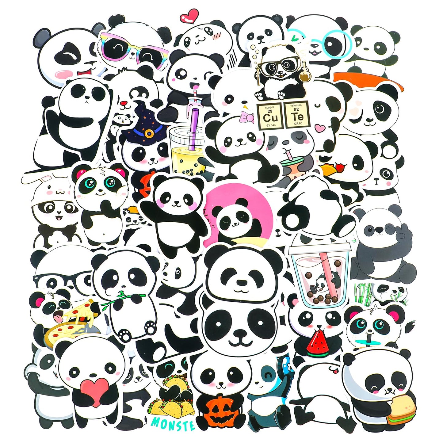 Molain 100 PCS Panda Stickers, Waterproof Vinyl Panda Scrapbook Sticker Decal Panda Party Decorations Cute Cartoon Stickers for Water Bottle, Laptop, Scrapbooking, Skateboard, Car, Luggage, Helmet