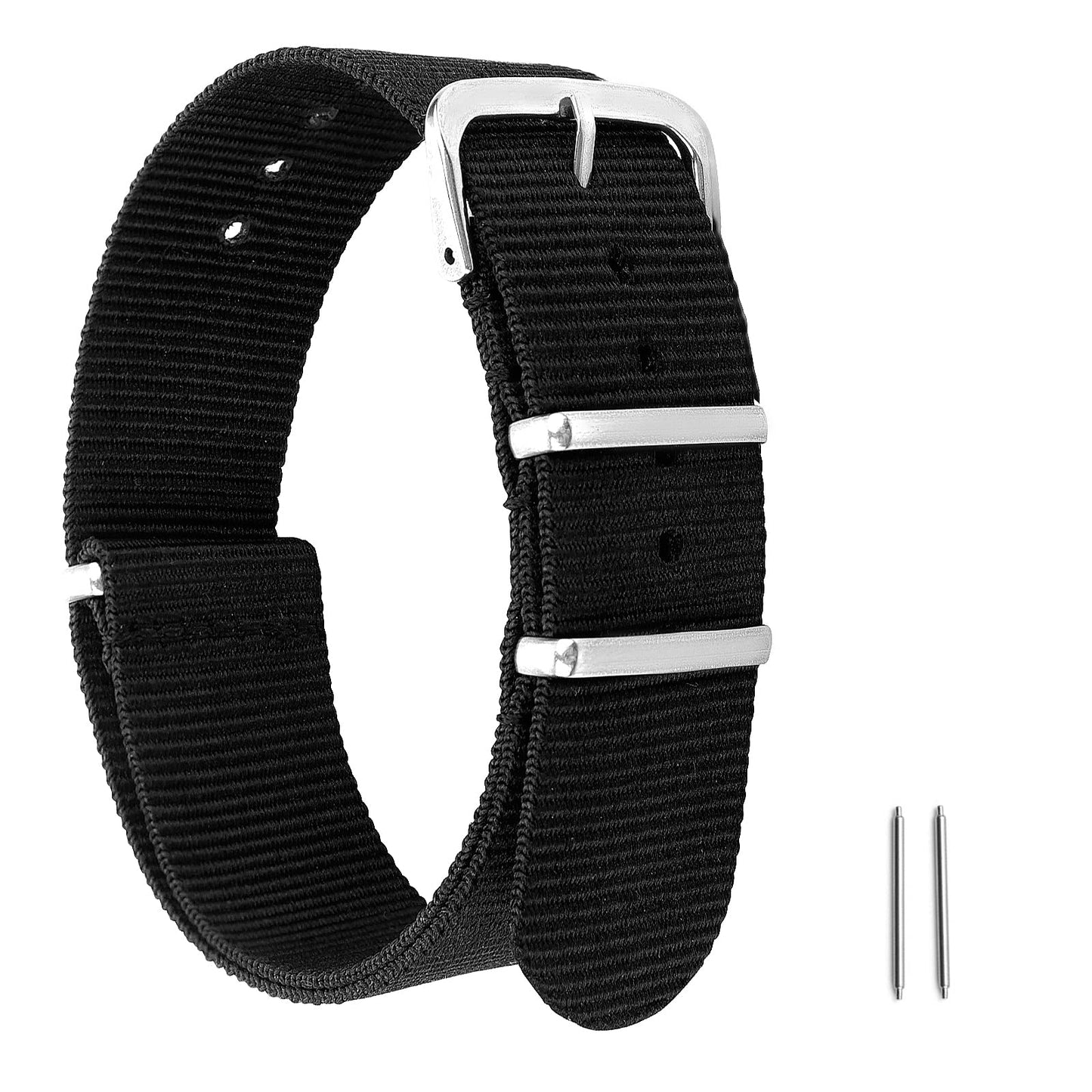 cobee Nylon Watch Straps, Durable Straps for Men/Women Replacement Military 4 Rings Watch Bands Adjustable Wrist Straps with Silver Metal Buckle 18mm/20mm/22mm Lug Width(18mm, Black)