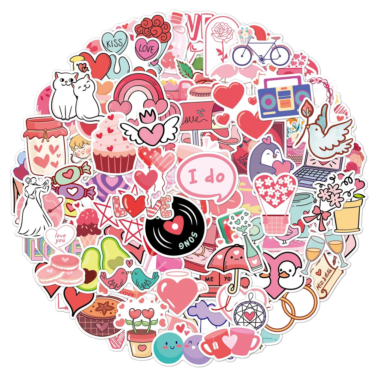 TIESOME 100PCS Pink Heart Stickers, Love Stickers Cute Scrapbook Aesthetic Stickers Water Bottle Stickers Waterproof Vinyl Stickers Preppy Stuff for Envelopes Laptop Phone Greeting Card